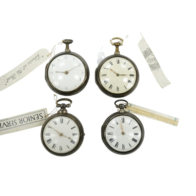 Four assorted George III silver pair cased keywind verge poc...
