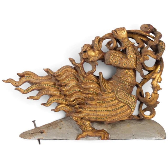An Antique Burmese carved giltwood figure of a Garuda, with ...