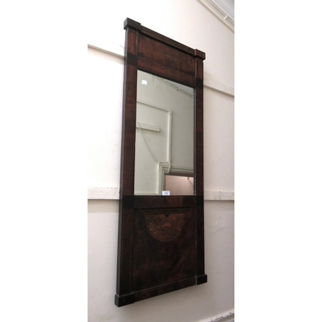 19th Century mahogany inlaid wall mirror, with rectangular l...