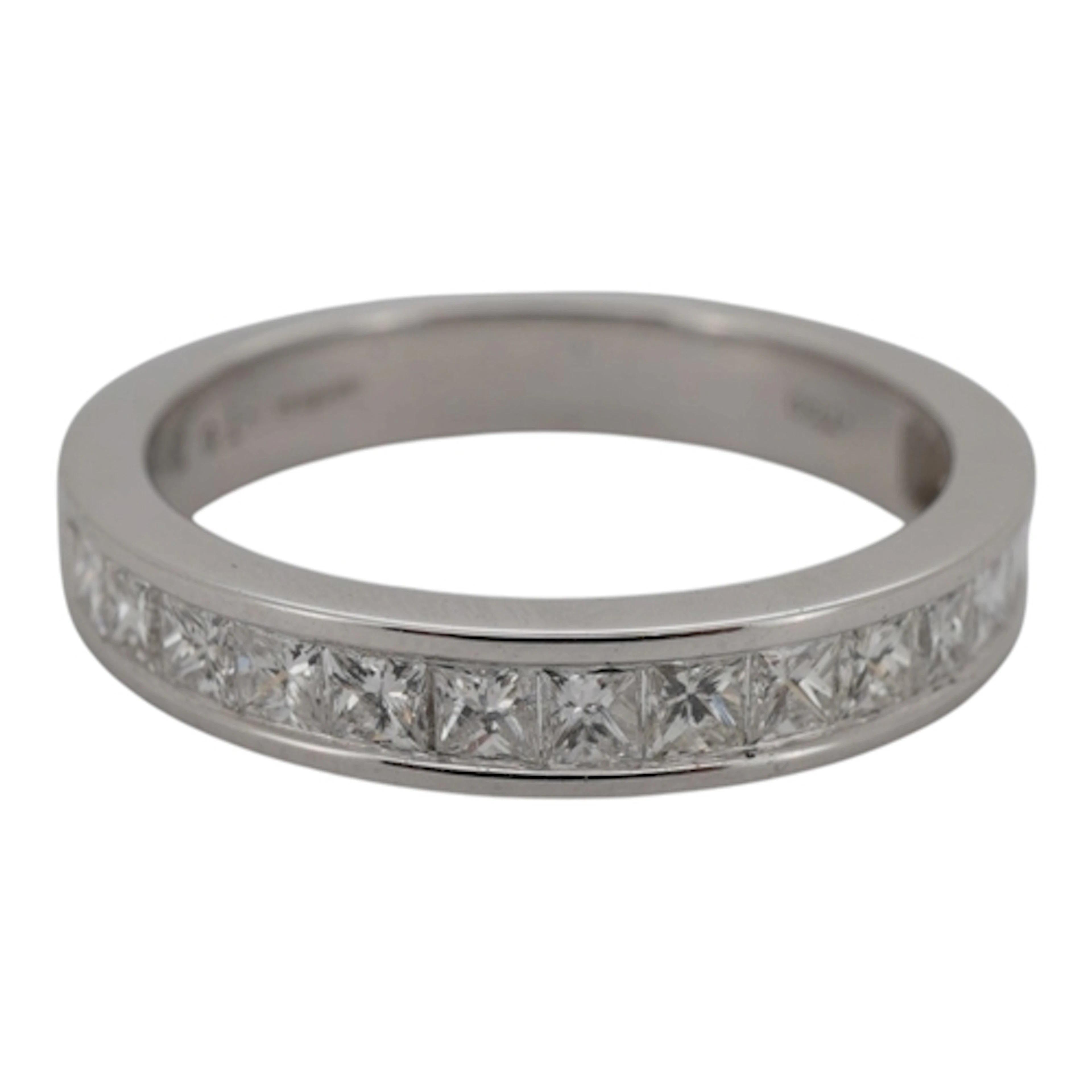 A diamond half eternity ring, channel-set to the front with ...