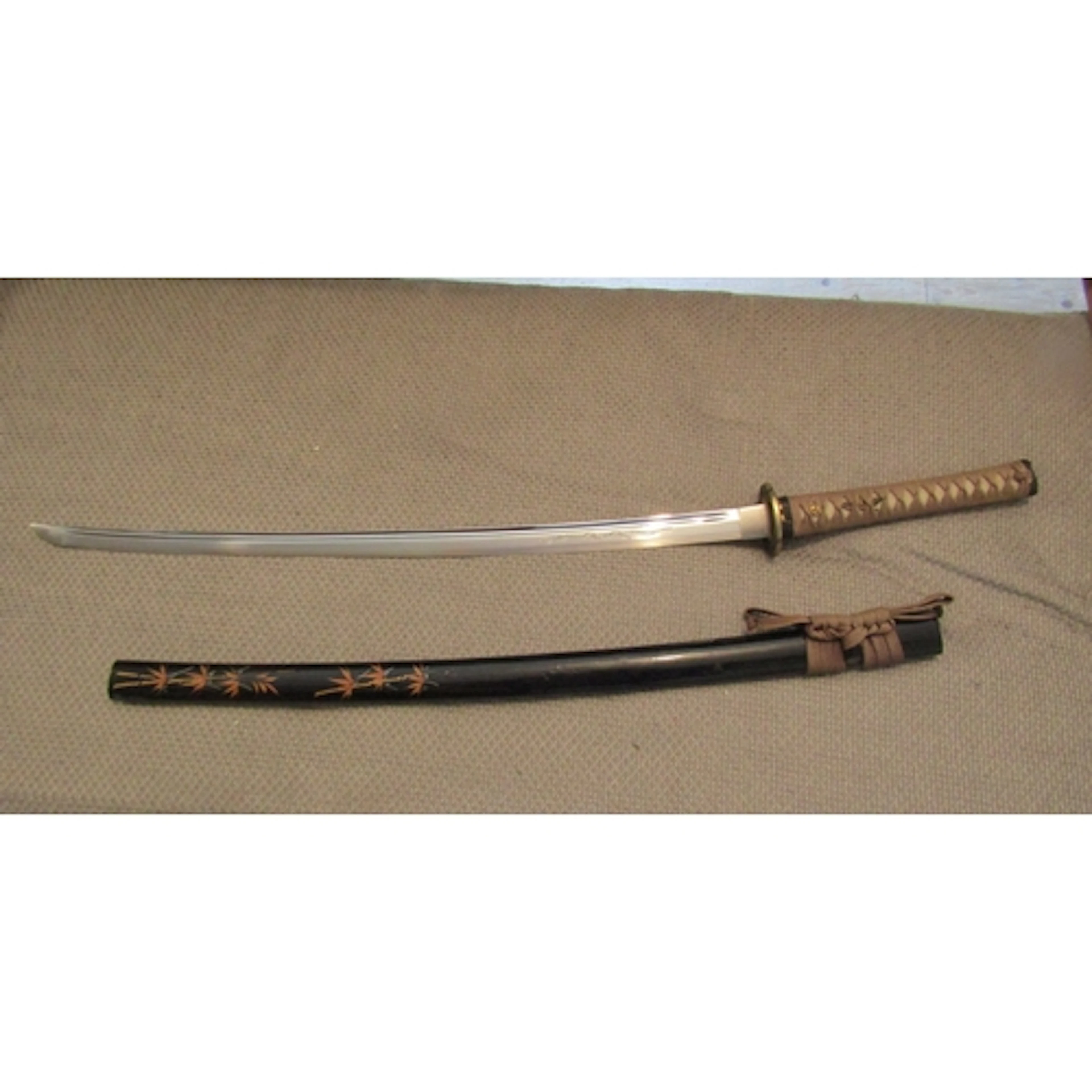 Japanese Ceremonial Sword Full Size with Laquerwork Decorate...