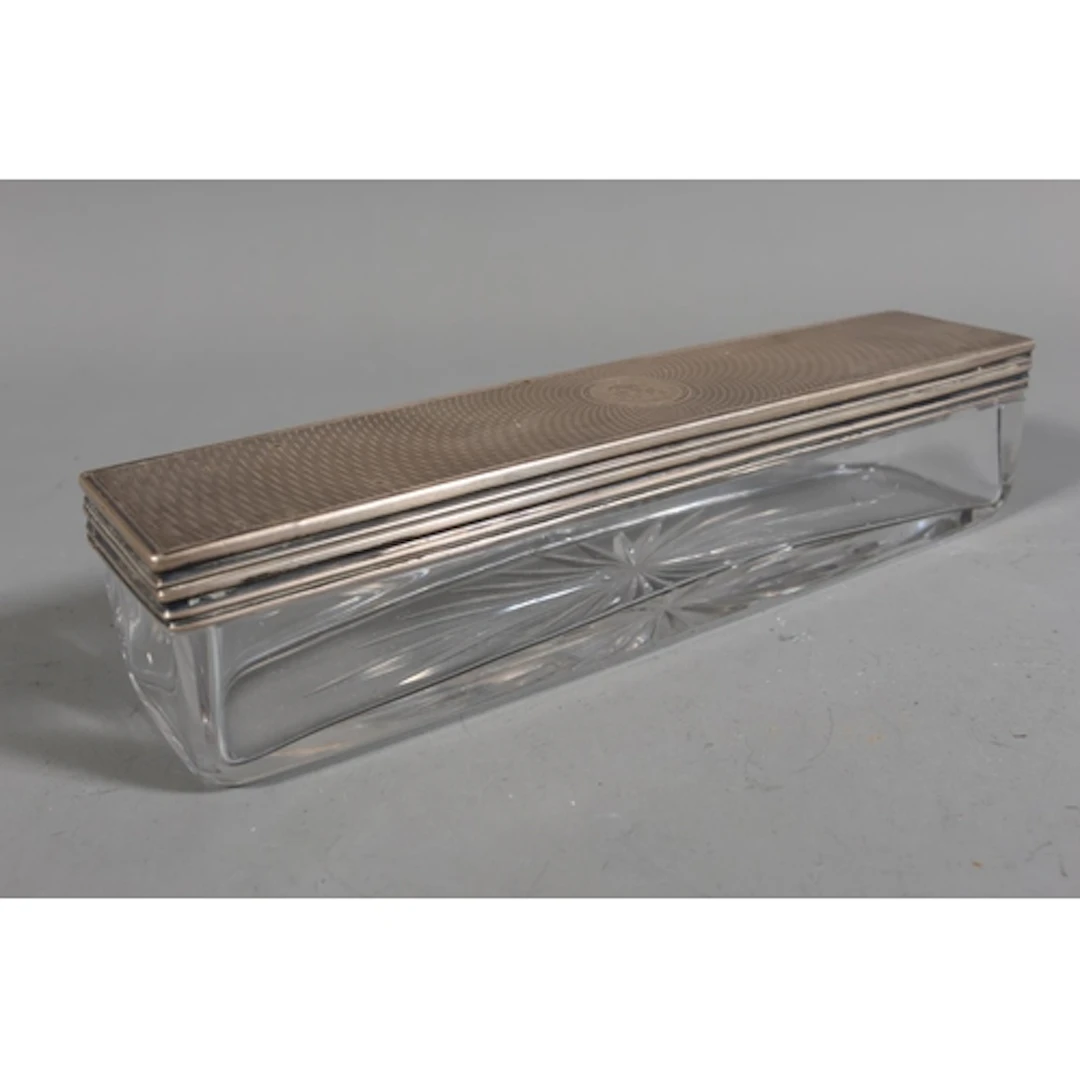 Victorian cut glass vanity box, the silver top by Halst...