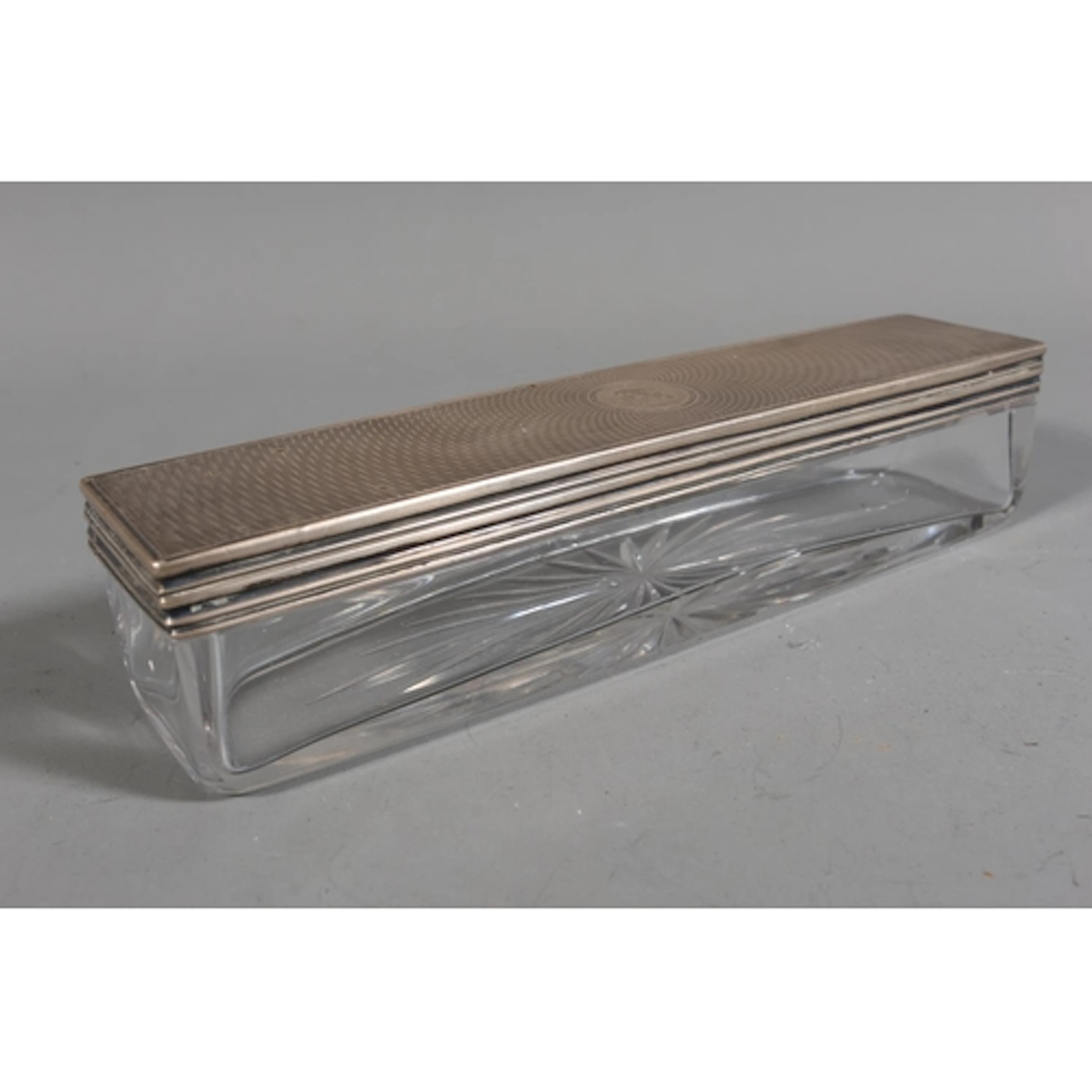 Victorian cut glass vanity box, the silver top by Halst...