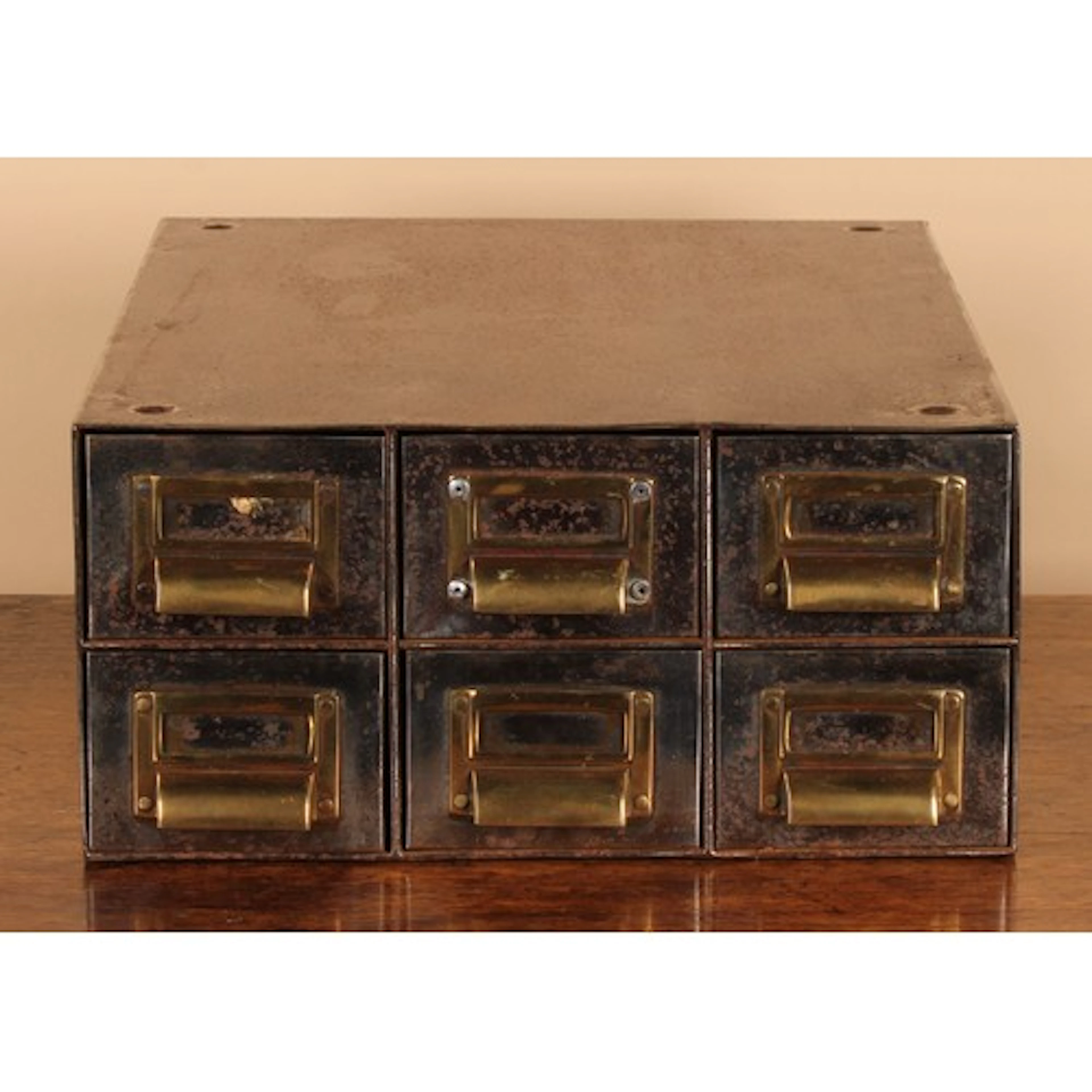 A steel and brass industrial or estate office filing chest, ...