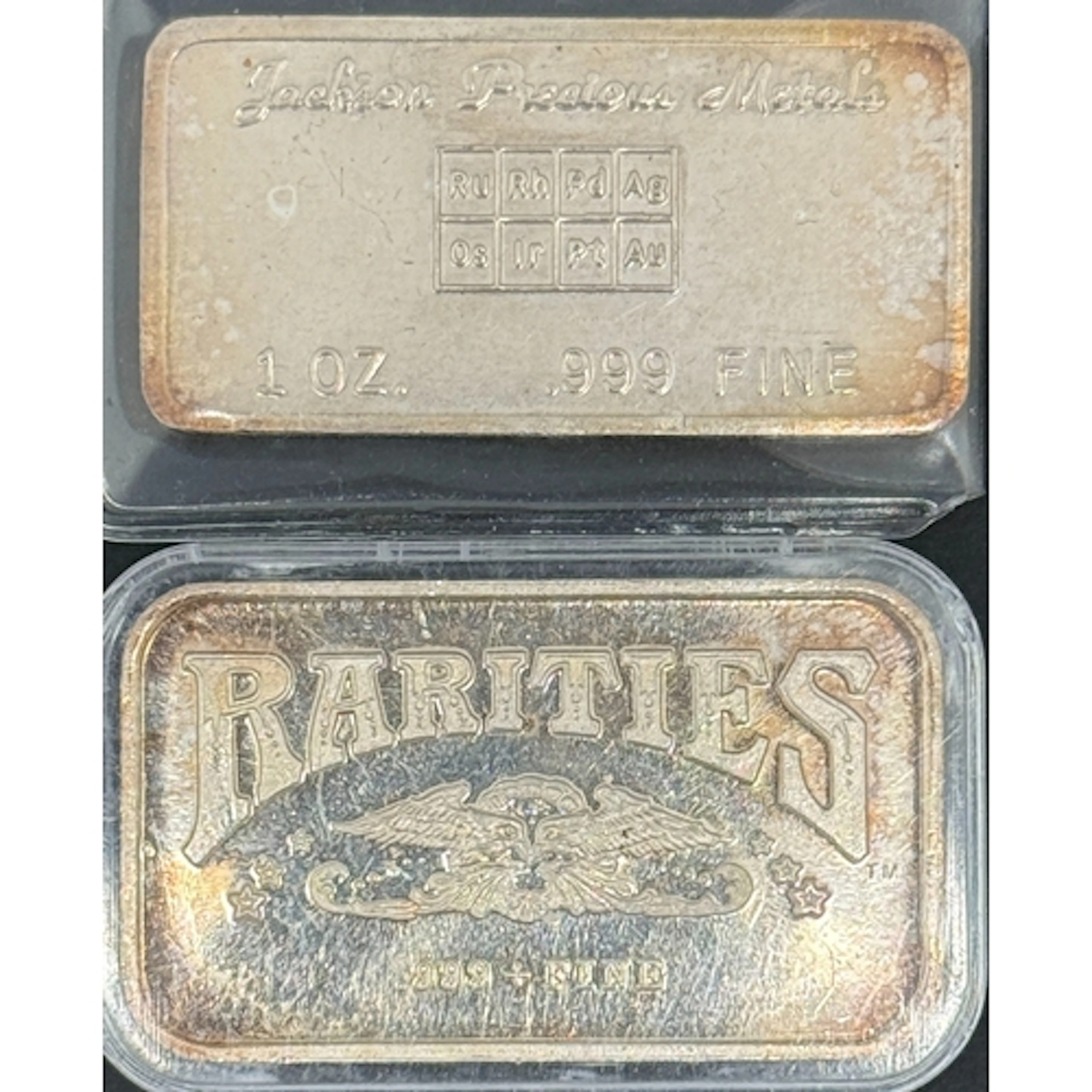 A pair of 1oz .999 fine silver ingots, comprising bars by Ja...