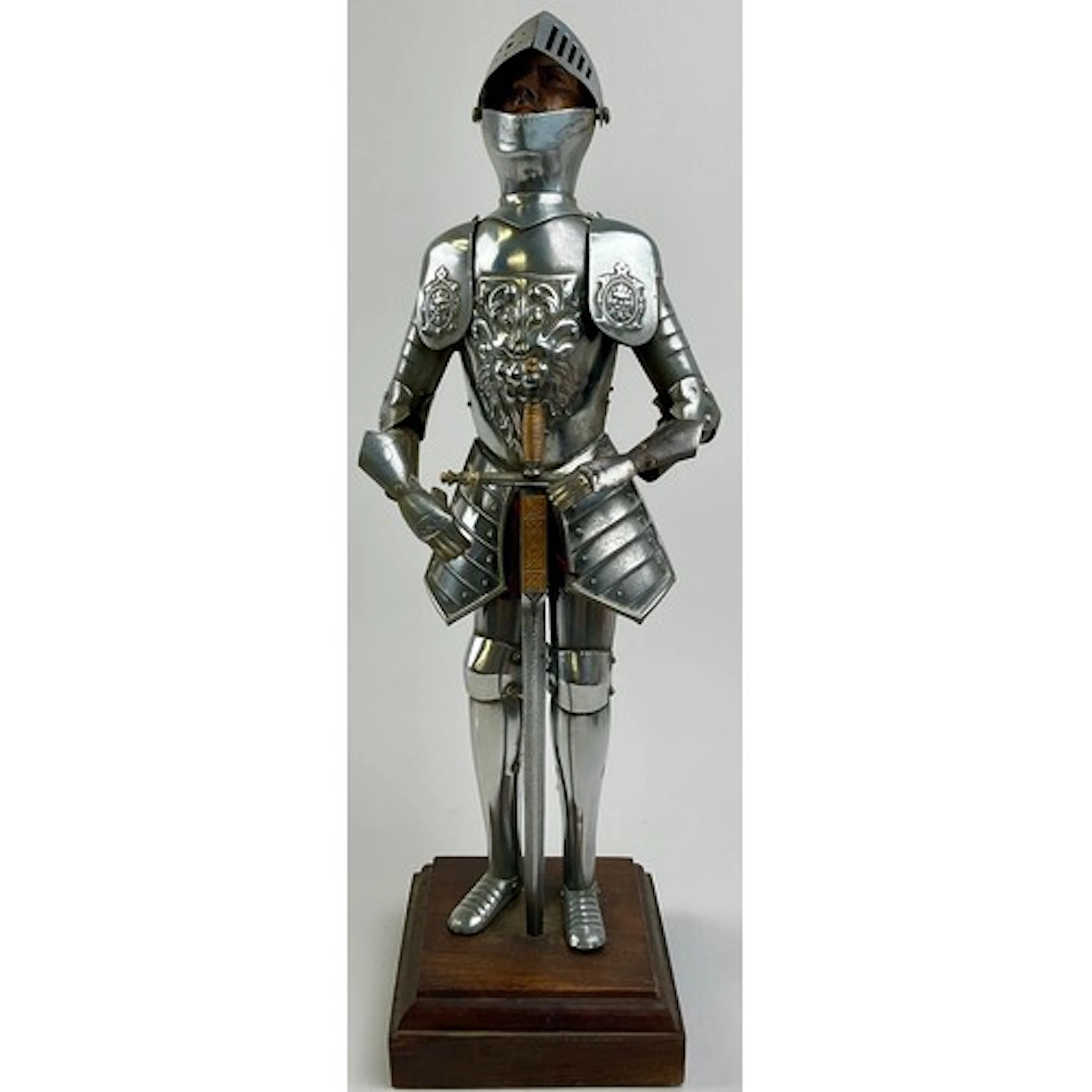 A Medieval Revival silver plated figure, as a knight in armo...