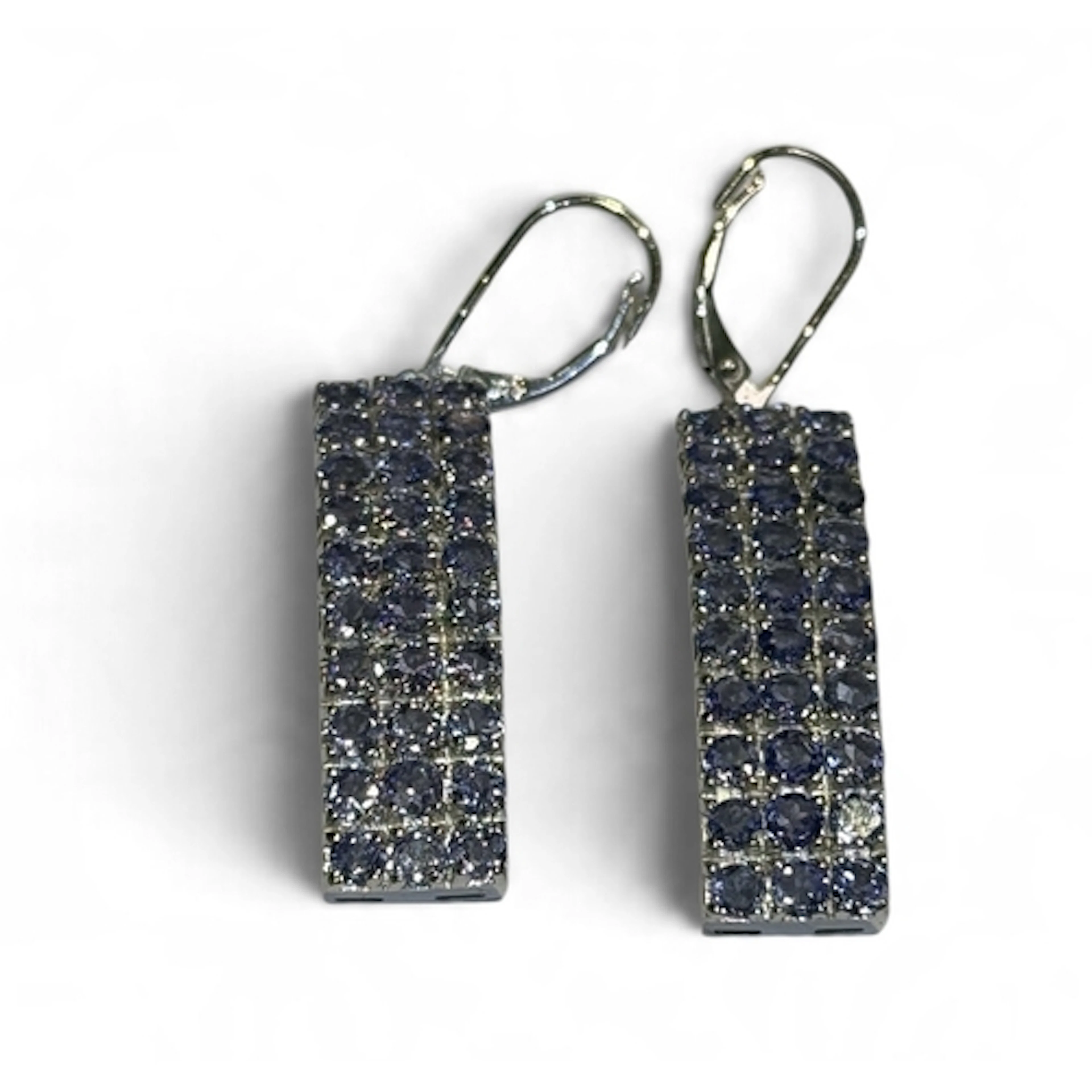 A PAIR OF MODERN 9 CARAT WHITE GOLD STONE SET EAR PENDANTS W...