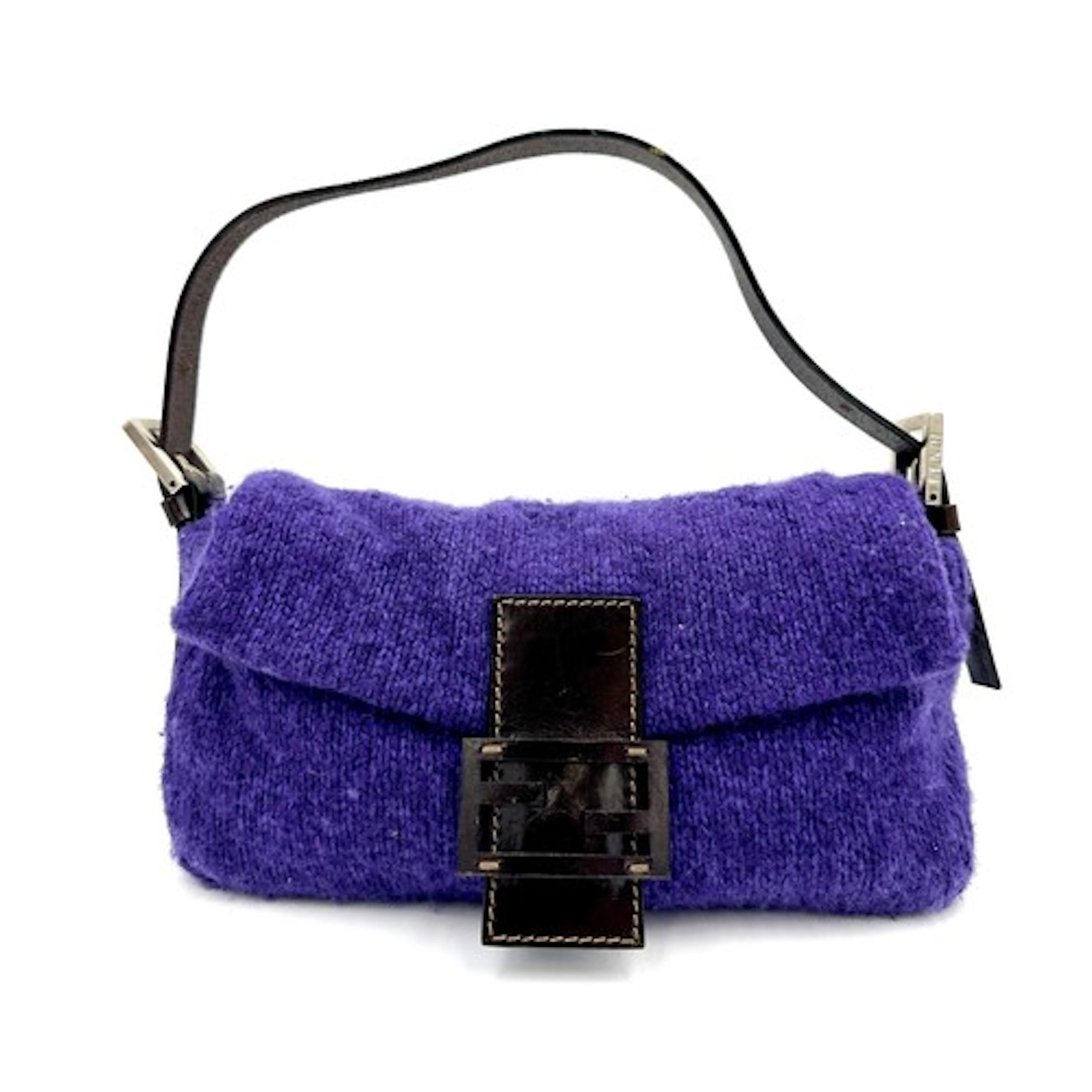 A Fendi soft purple wool bag with leather clasp and leather ...