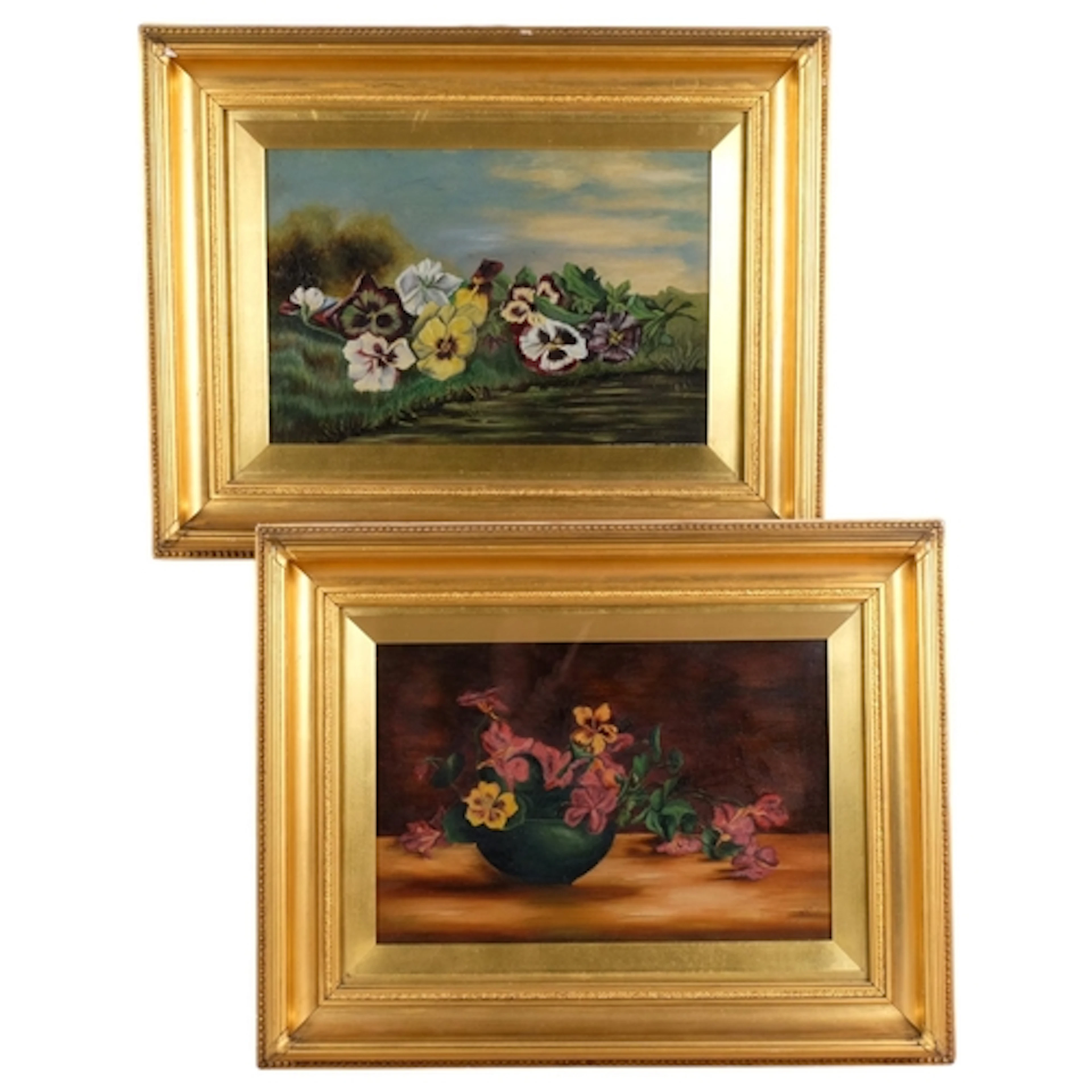 A pair of 19th century still life studies, oils on canvas, u...