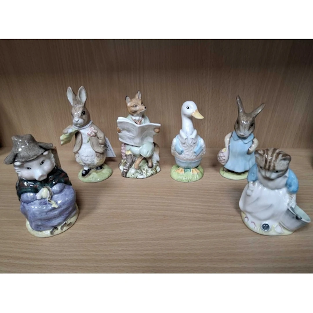 SIX ROYAL ALBERT BEATRIX POTTER FIGURES, comprising Benjamin...