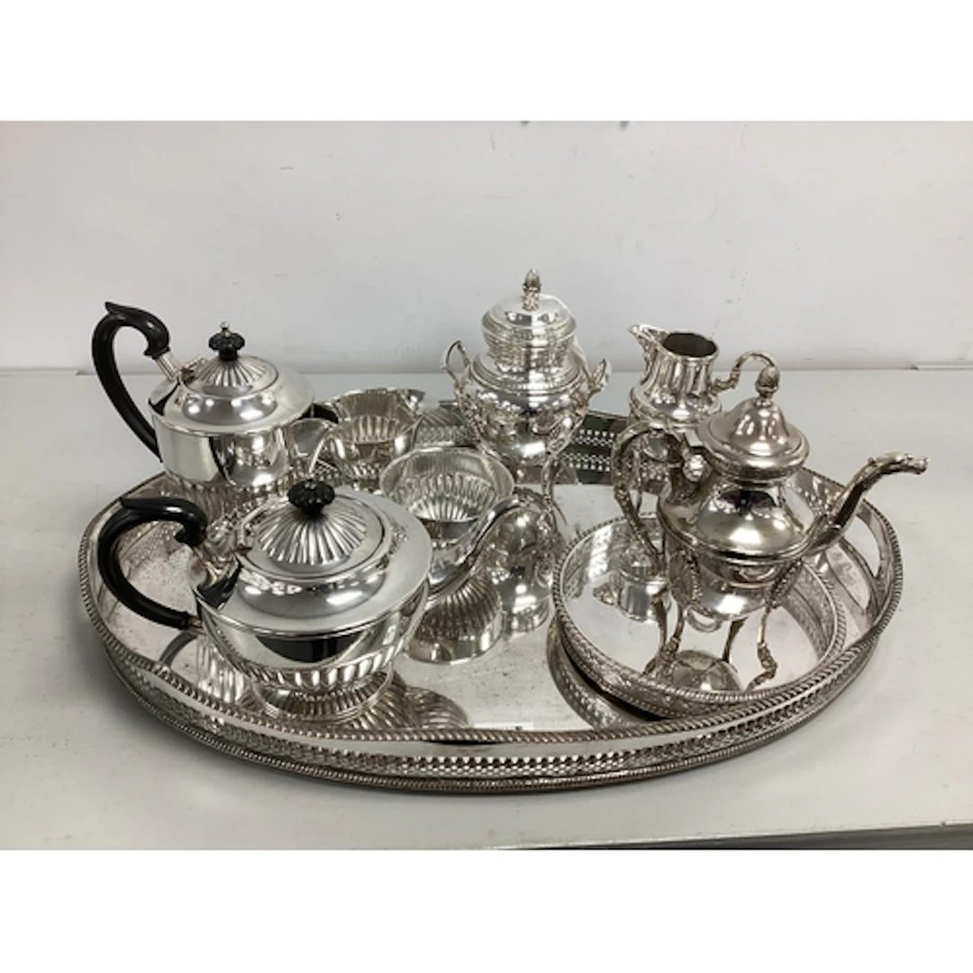 Stylish Empire Style Plated Three Piece Coffee Set, each rai...