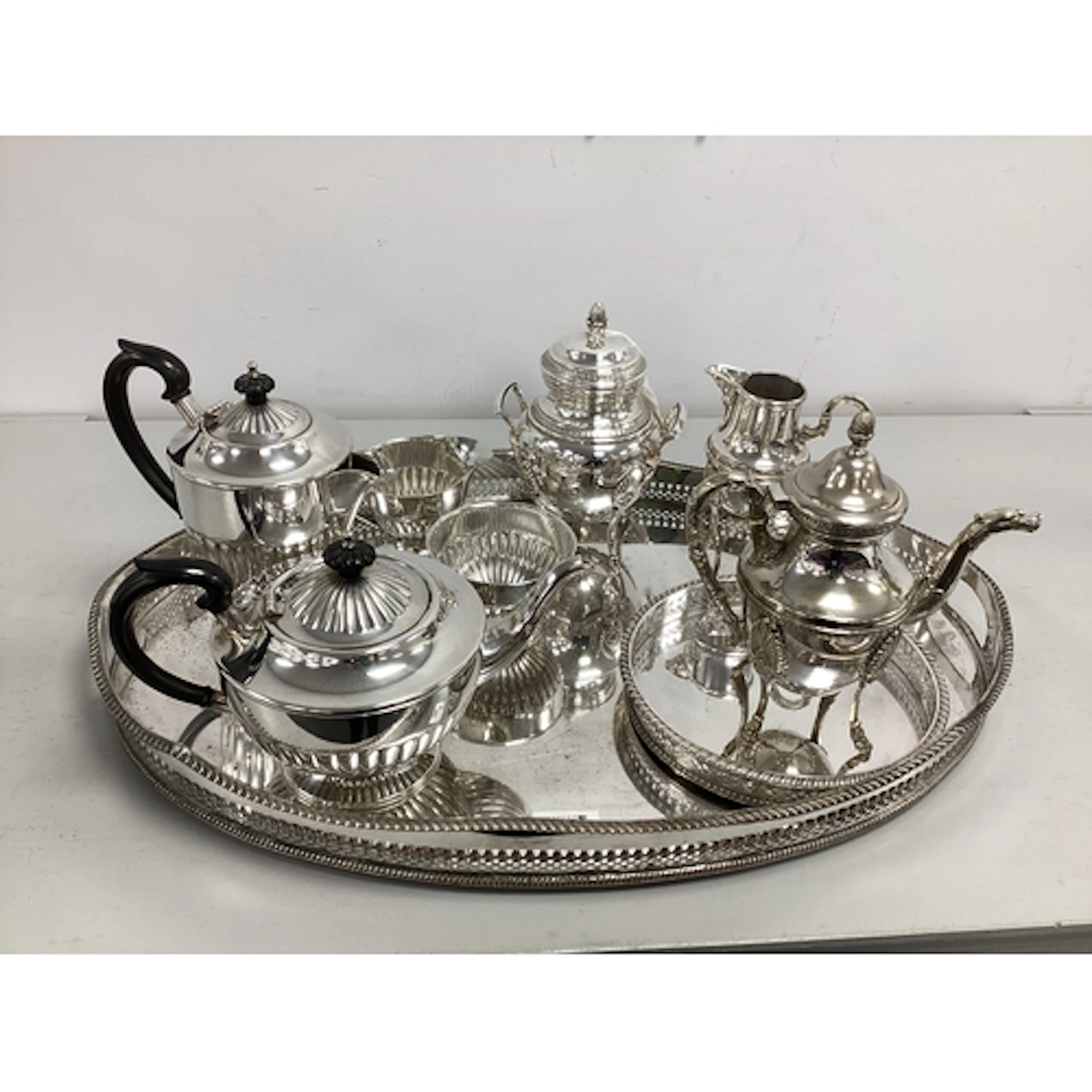 Stylish Empire Style Plated Three Piece Coffee Set, each rai...