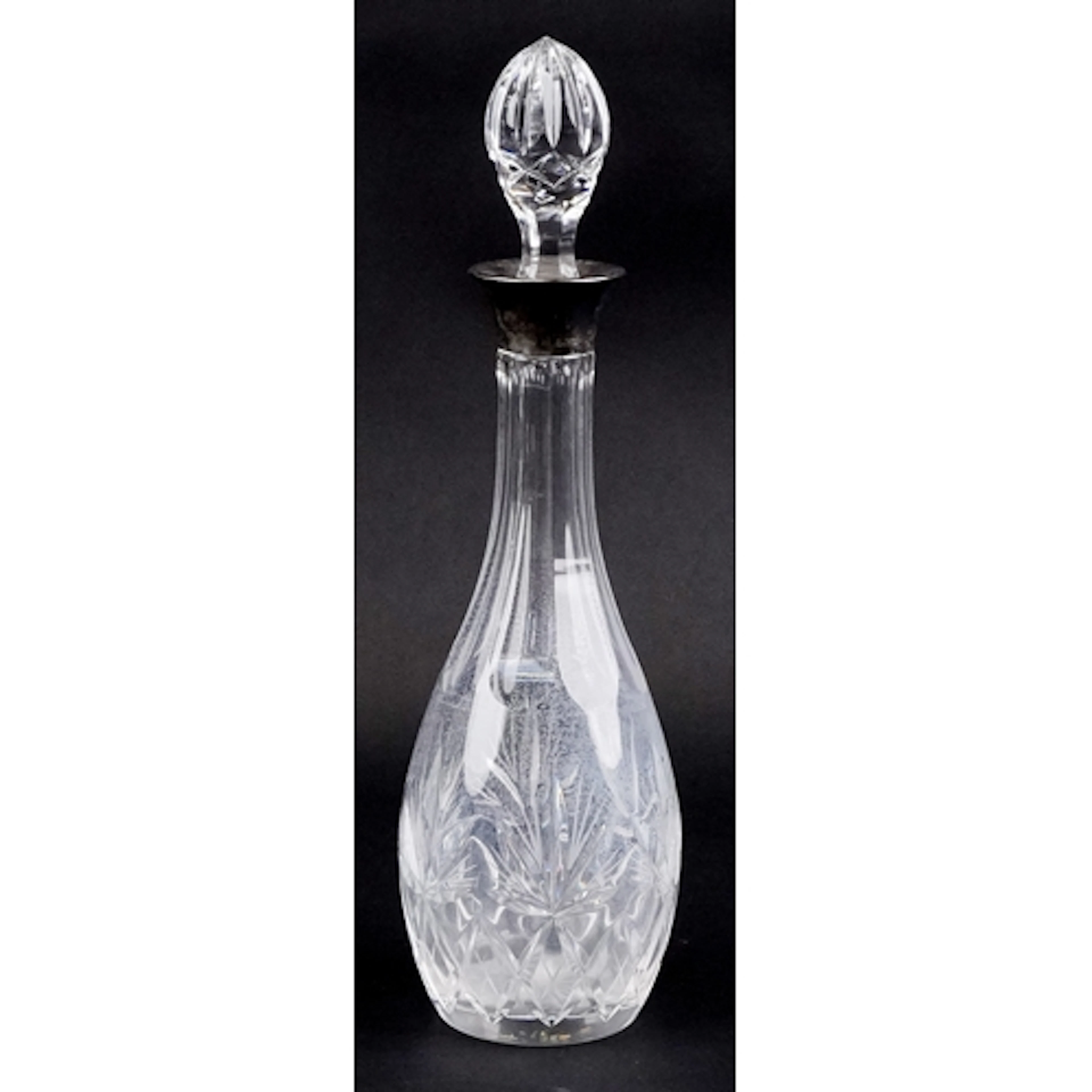 Cut glass decanter and stopper with silver collar, Birmingha...
