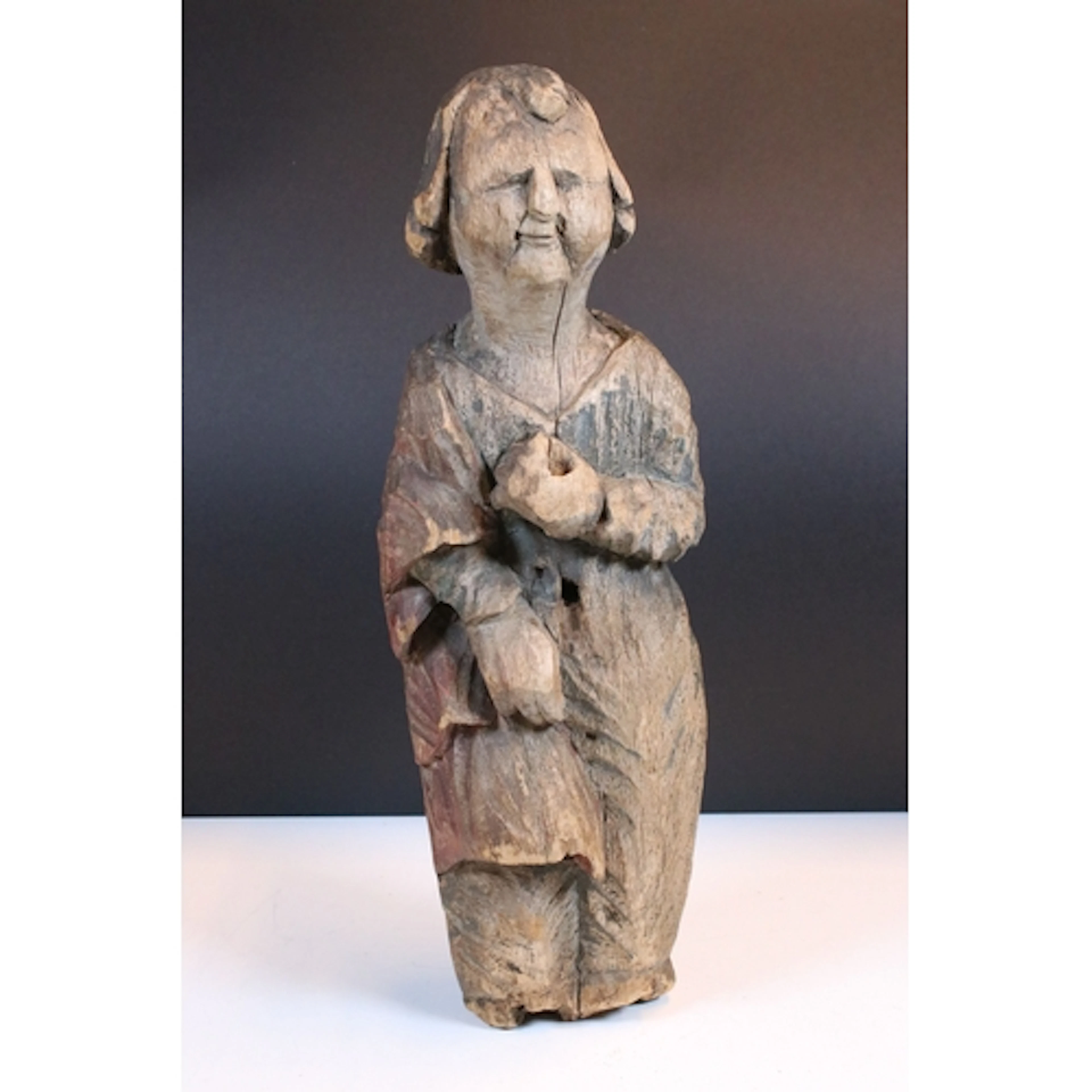 Continental Gothic naively carved wooden figure of the Virgi...