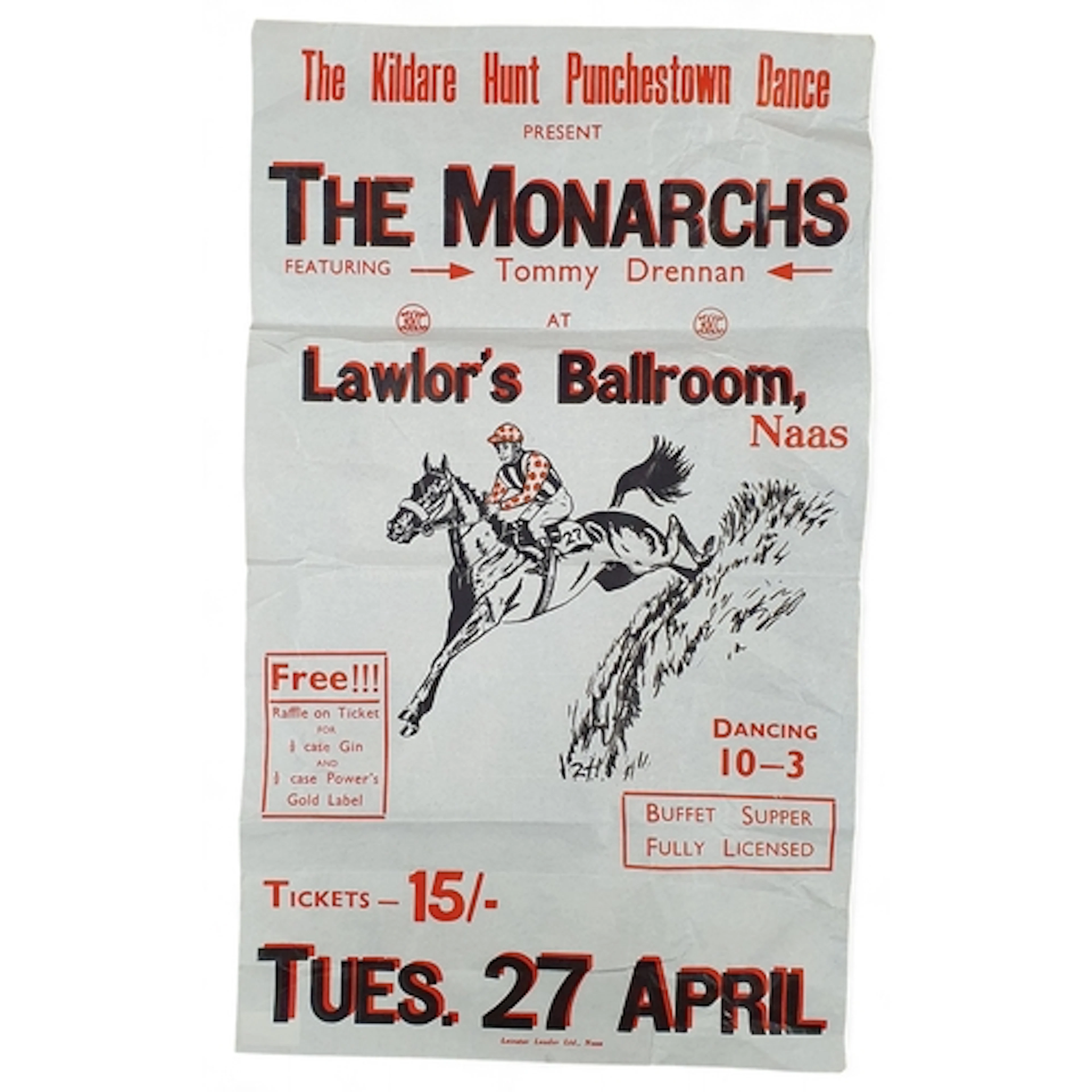 A vintage Kildare Hunt Punchestown Dance advertising Poster.