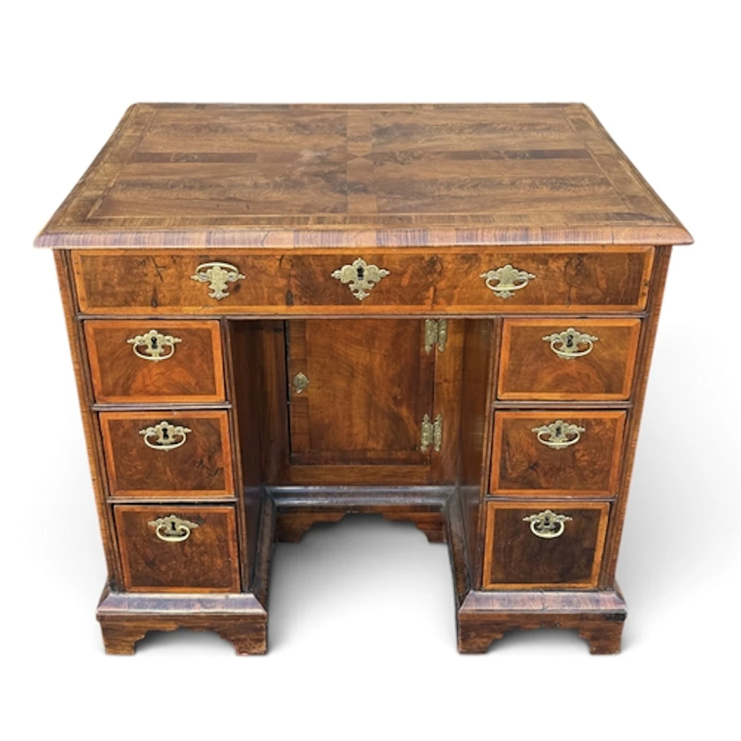 A GEORGE II WALNUT KNEEHOLE DESK 83cm W x 53cm D x 76cm H...