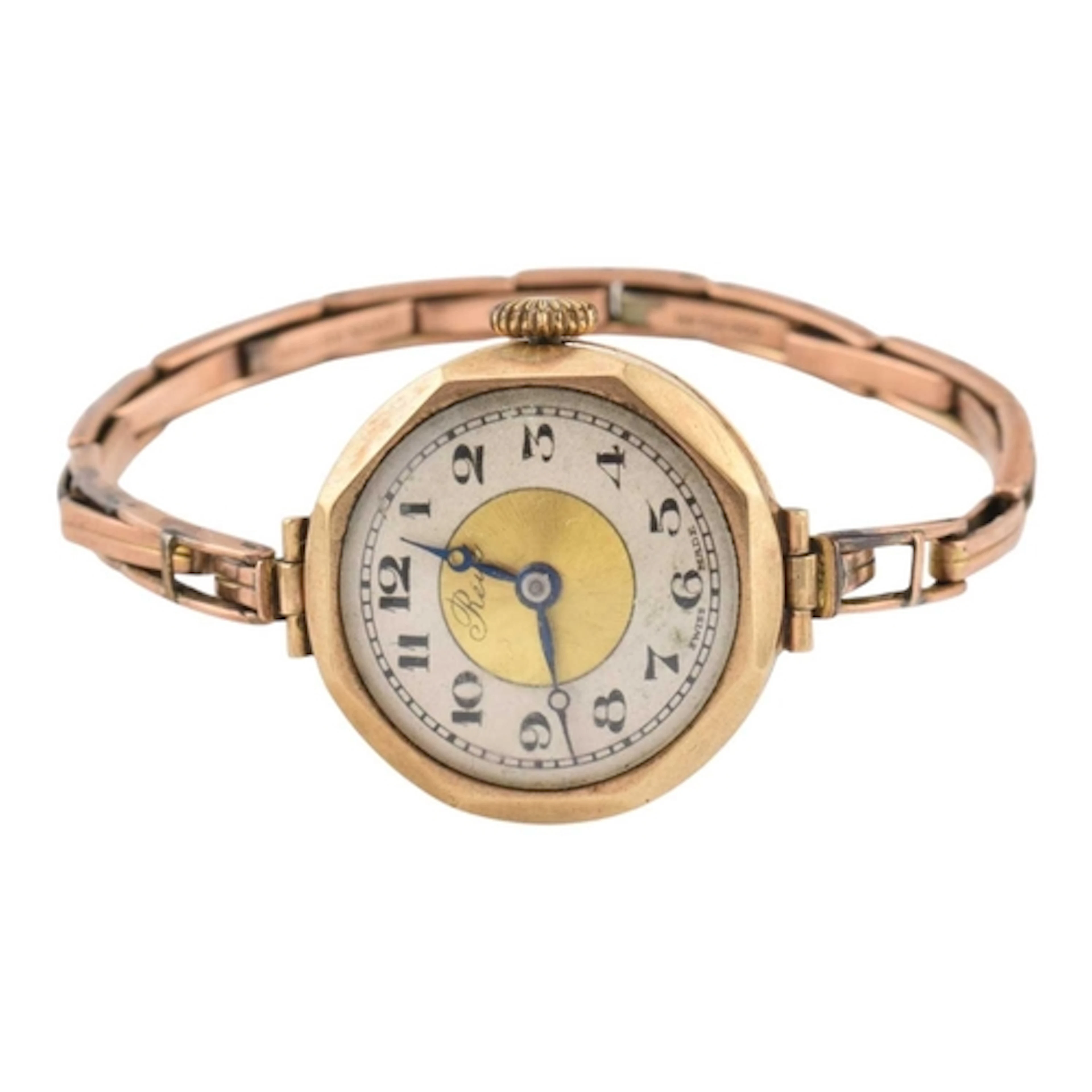 A 1930s hallmarked 9ct gold wristwatch. The watch with two t...