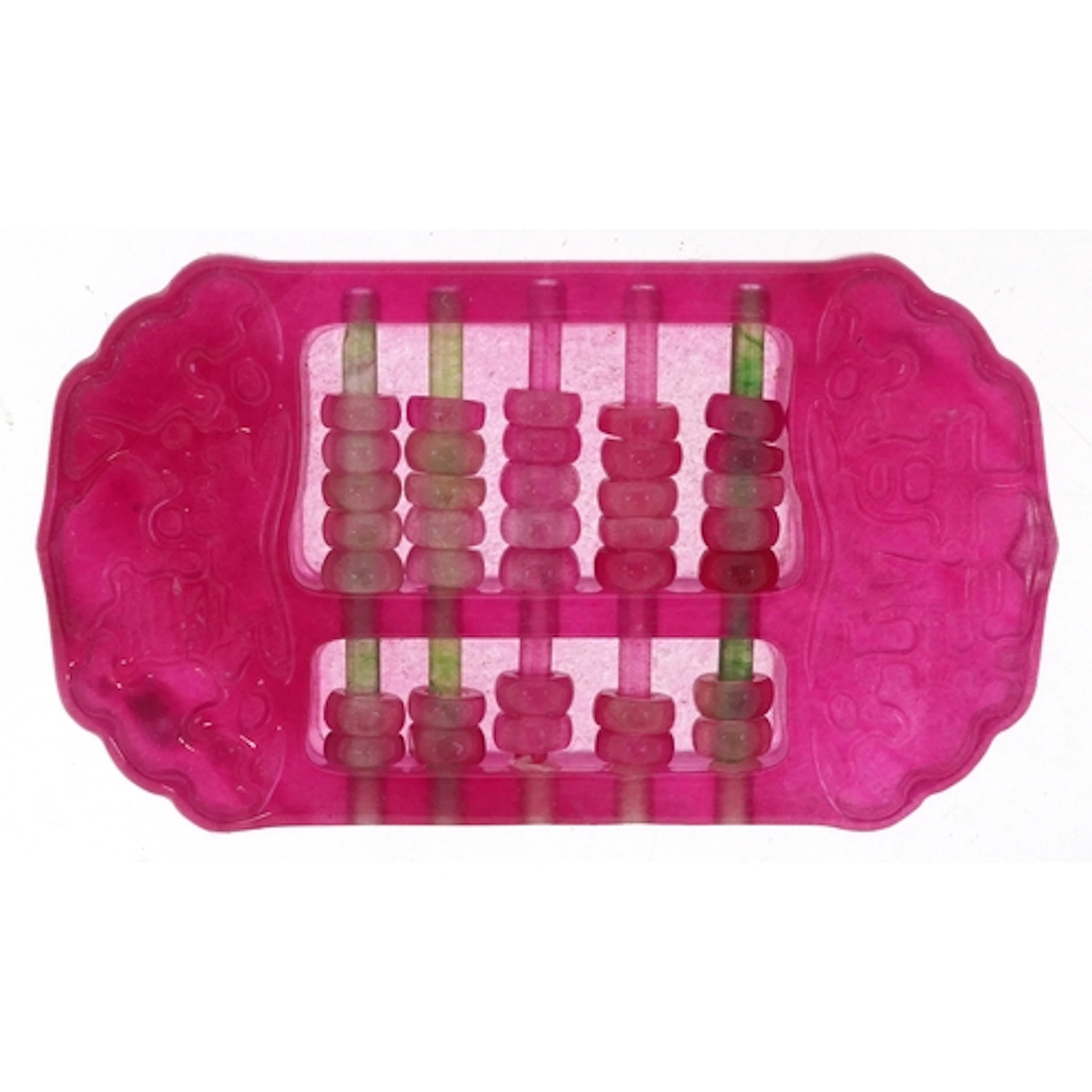 A Chinese carved pink and green stone abacus, tests as jade,...