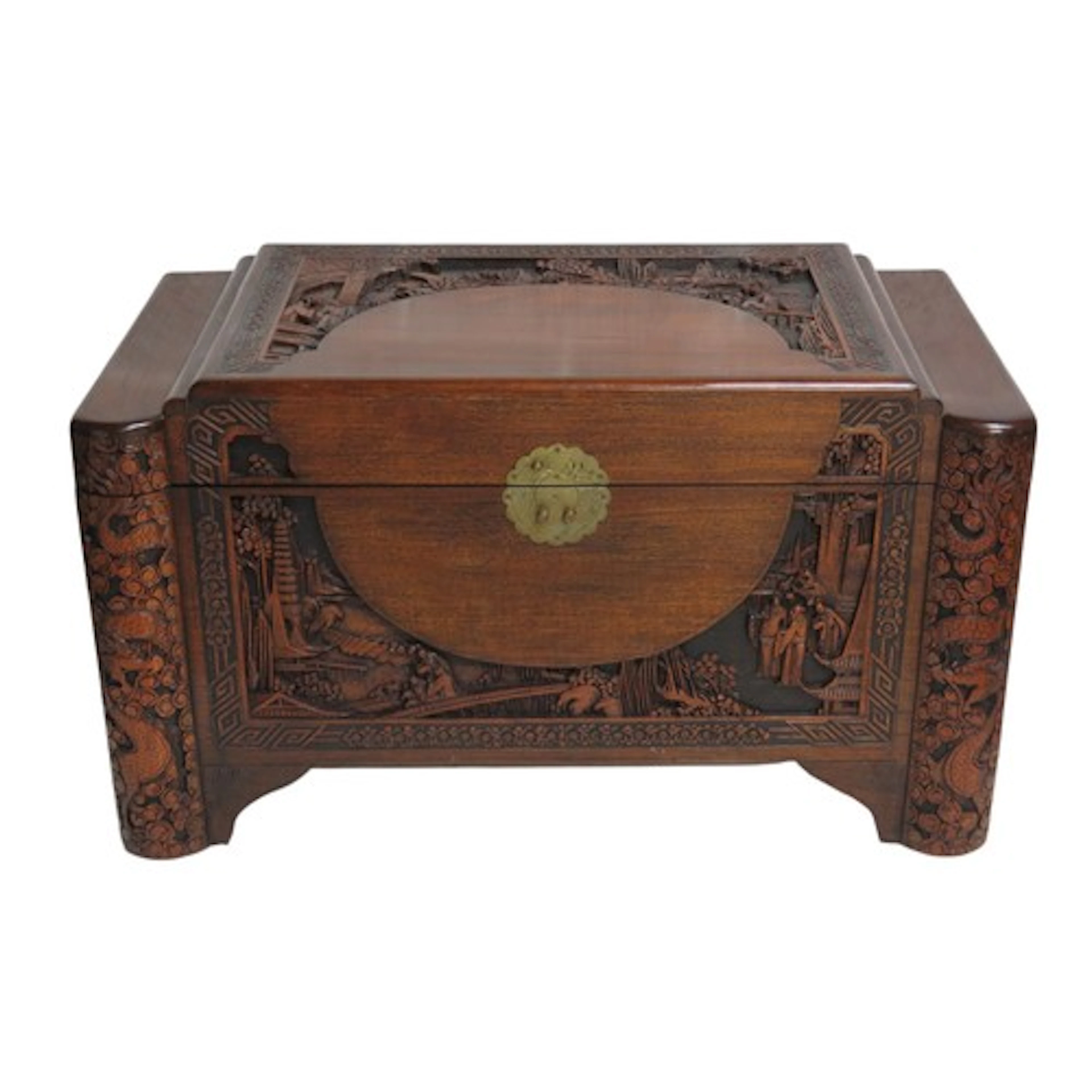 A CHINESE CAMPHOR WOOD TRUNK of typical form, post-war, with...