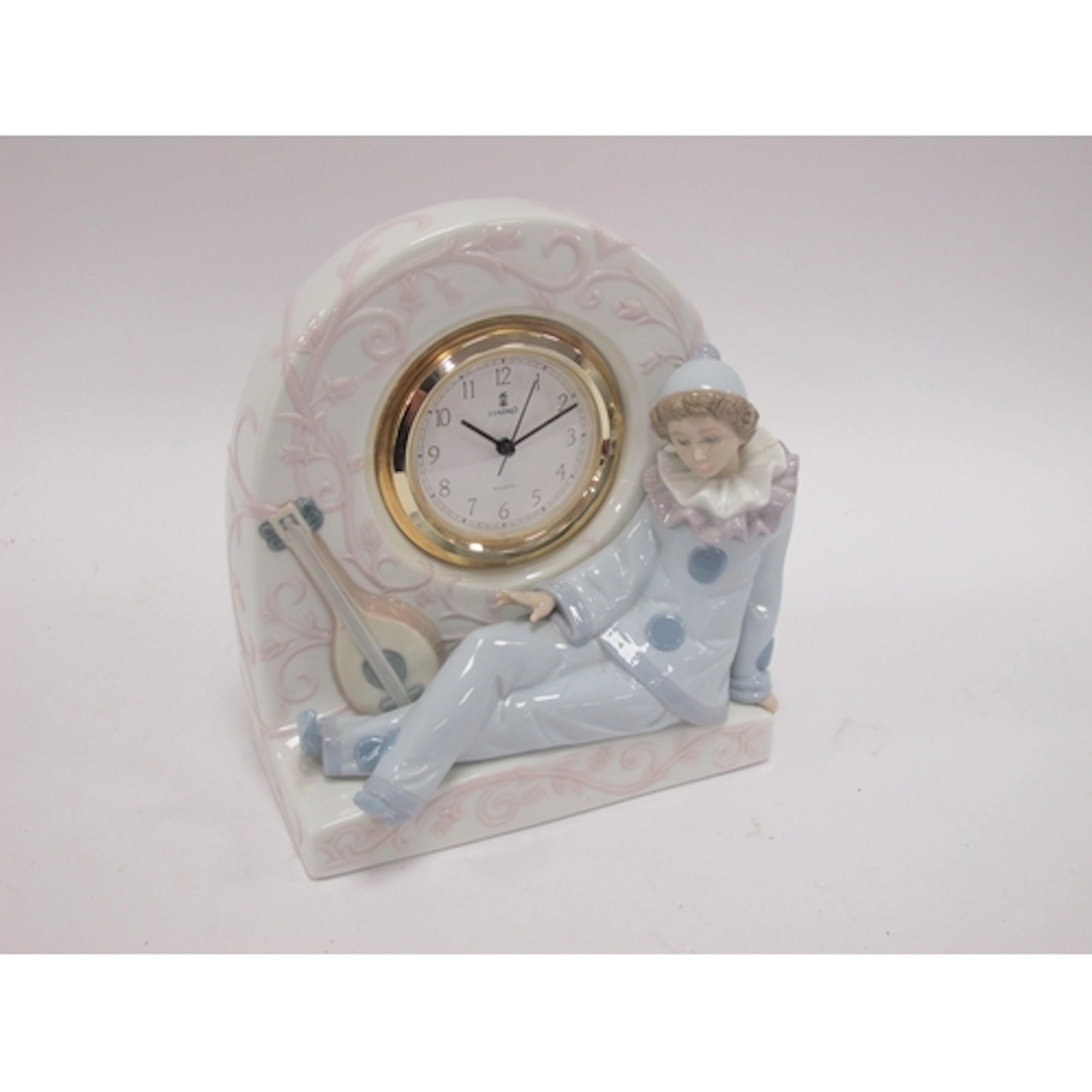 Lladro Pottery Clock with recumbent clown to dome case, numb...
