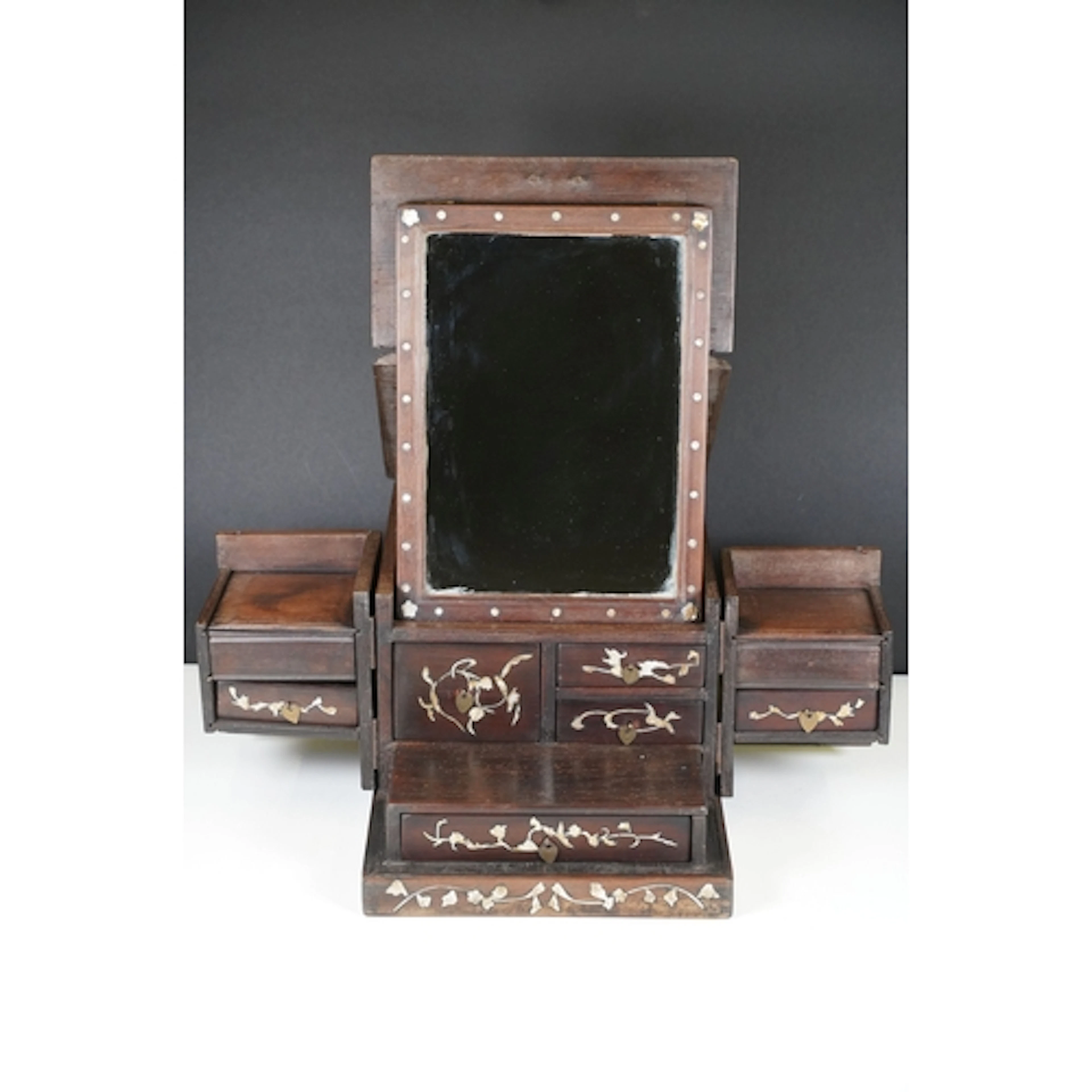 19th century Chinese hardwood travelling vanity box, profuse...