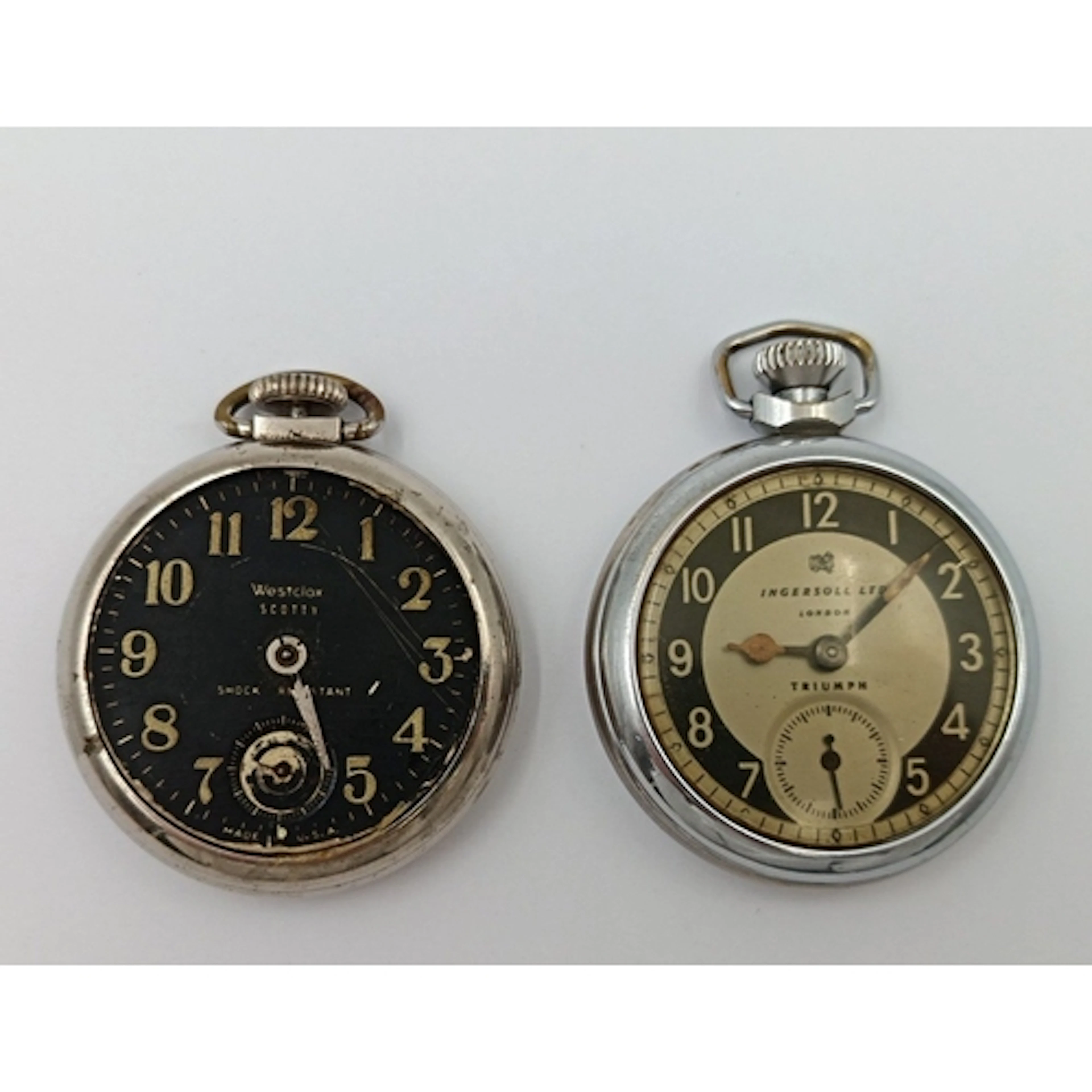 Two pocket watches: Westclox ‘Scotty’ and Ingersoll ‘Triumph...