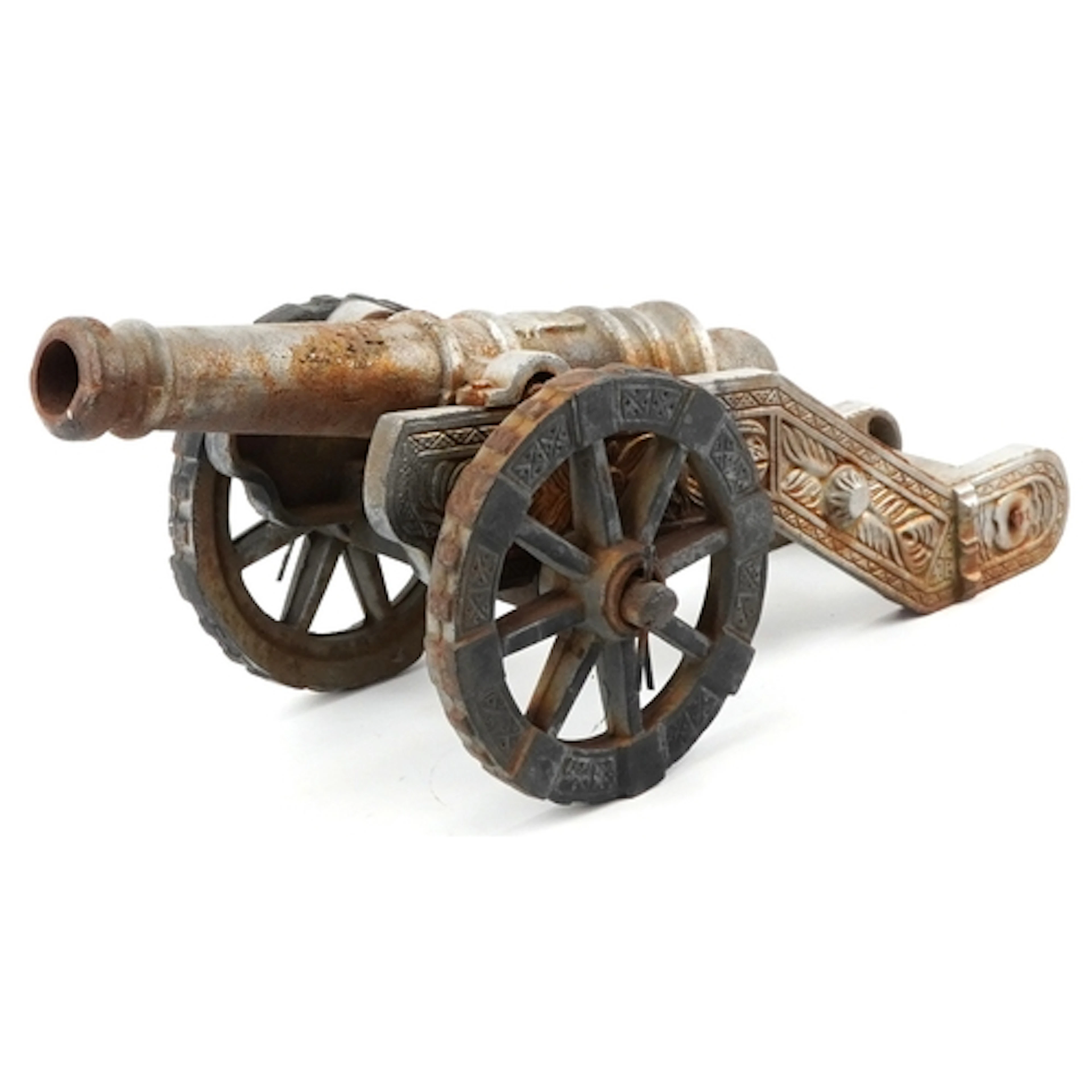 Large antique cast iron model table cannon, 70cm in length.
