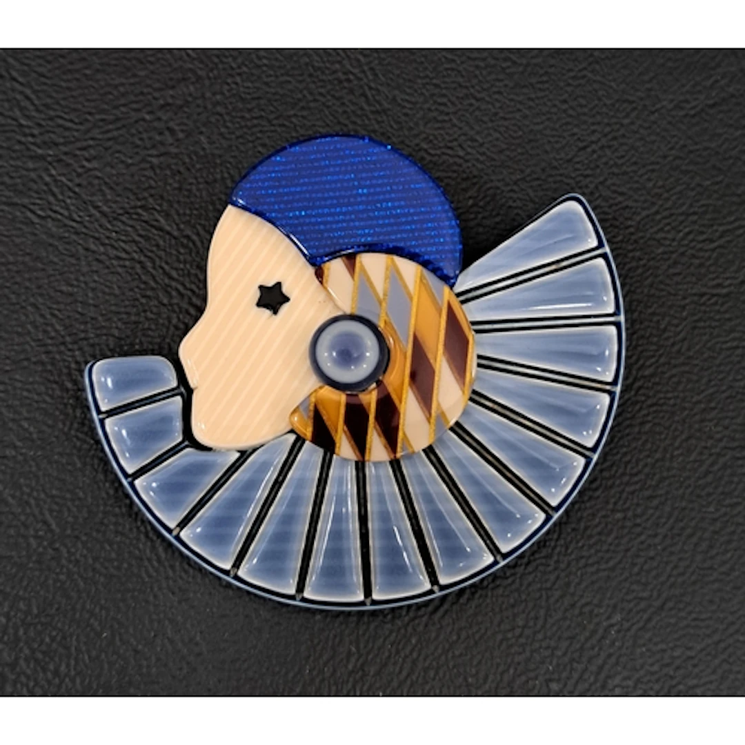 LEA STEIN ART DECO STYLE HALF COLORETTE BROOCH with tones of...