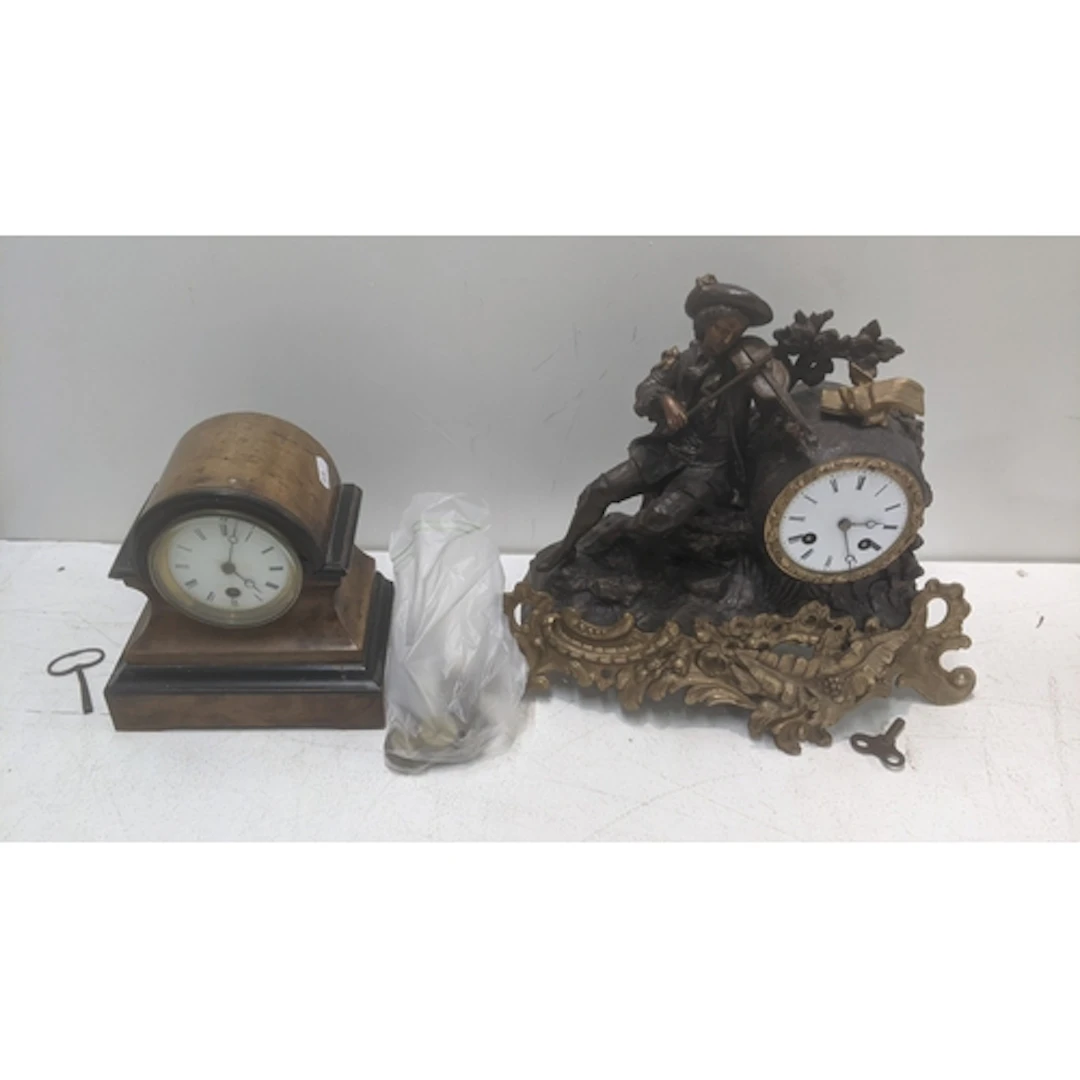 A 19th century drum head mahogany cased mantle clock with a ...