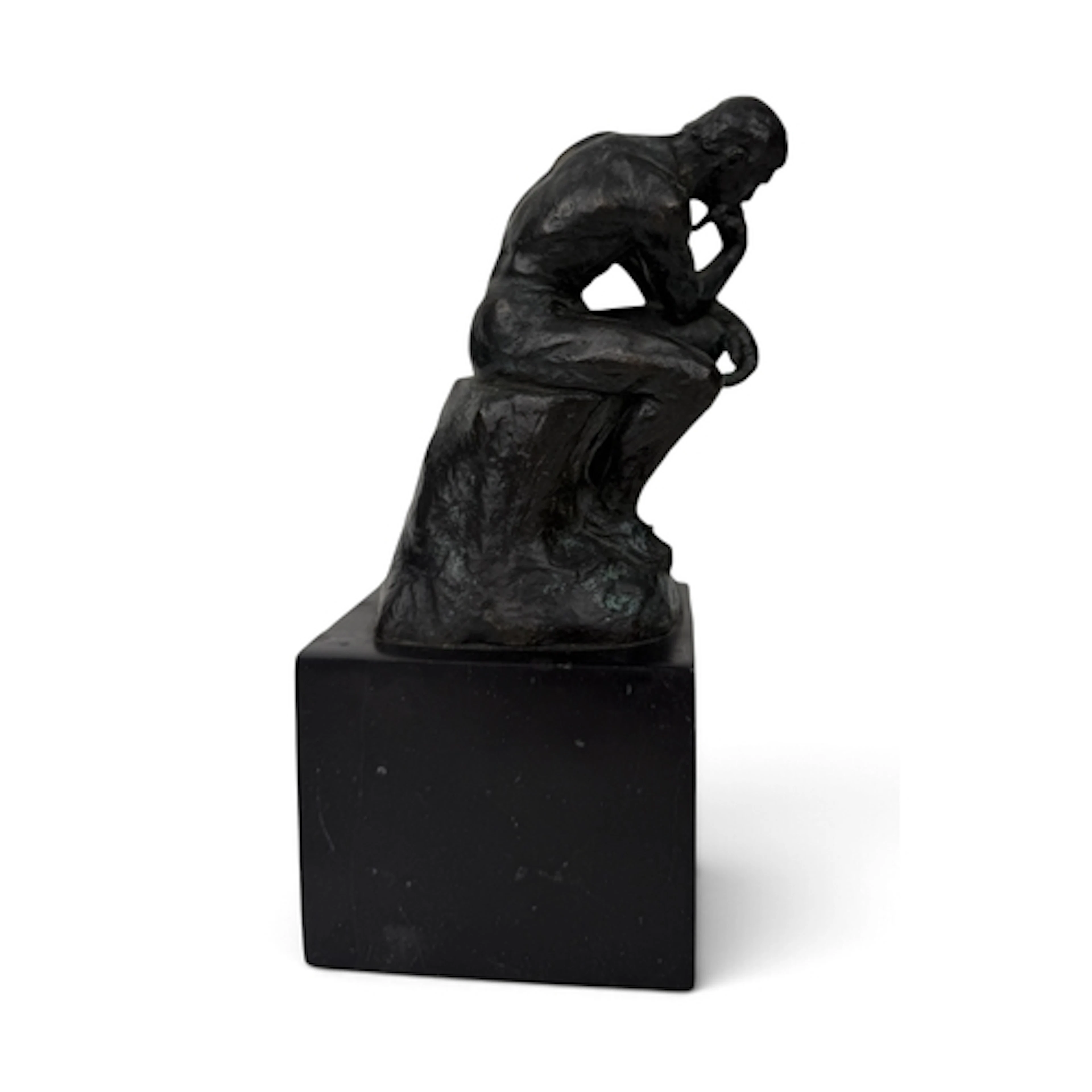 AFTER AUGUSTE RODIN: THE THINKER Bronze sculpture on stone b...