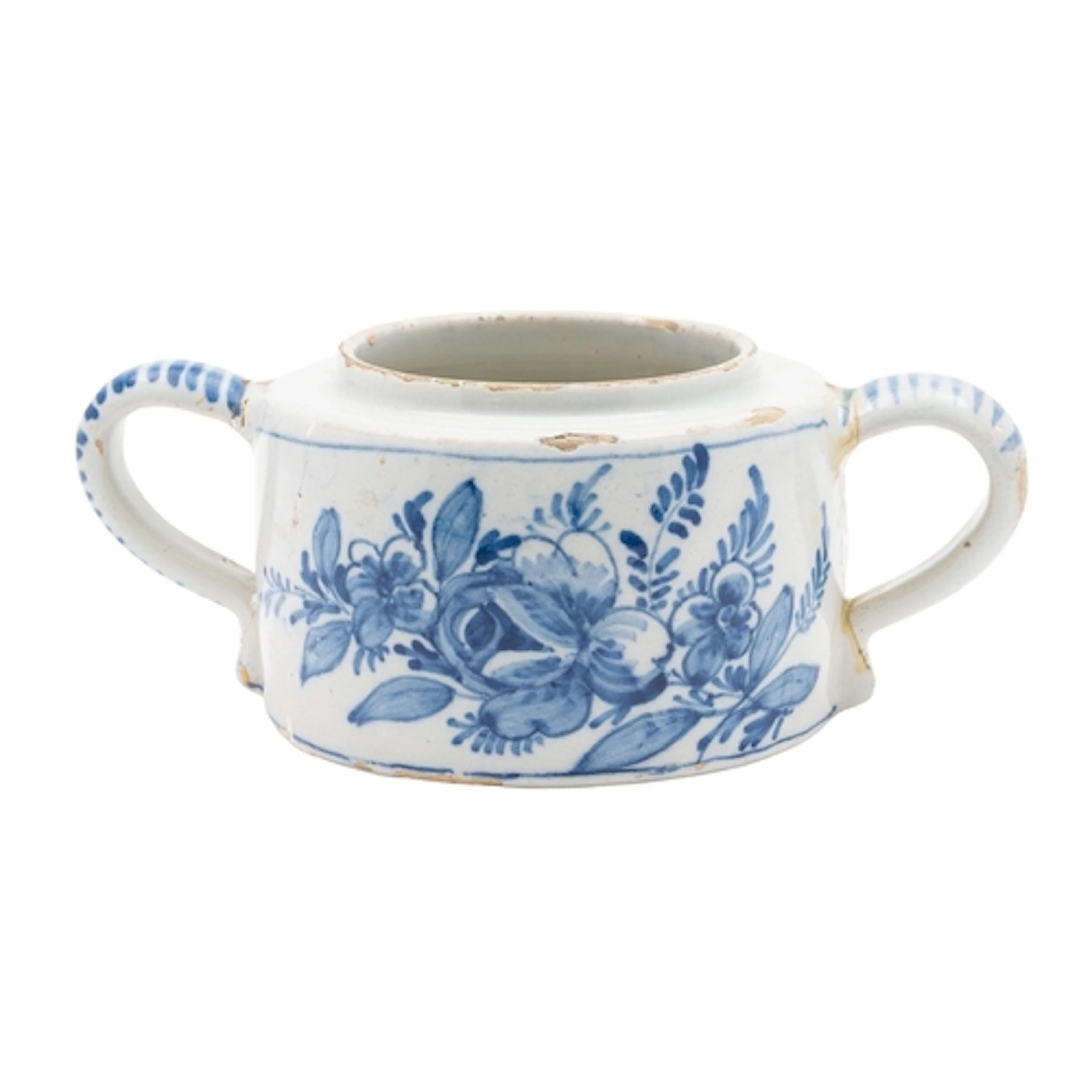 A Dutch Delft two handled jar painted in blue with flowers, ...