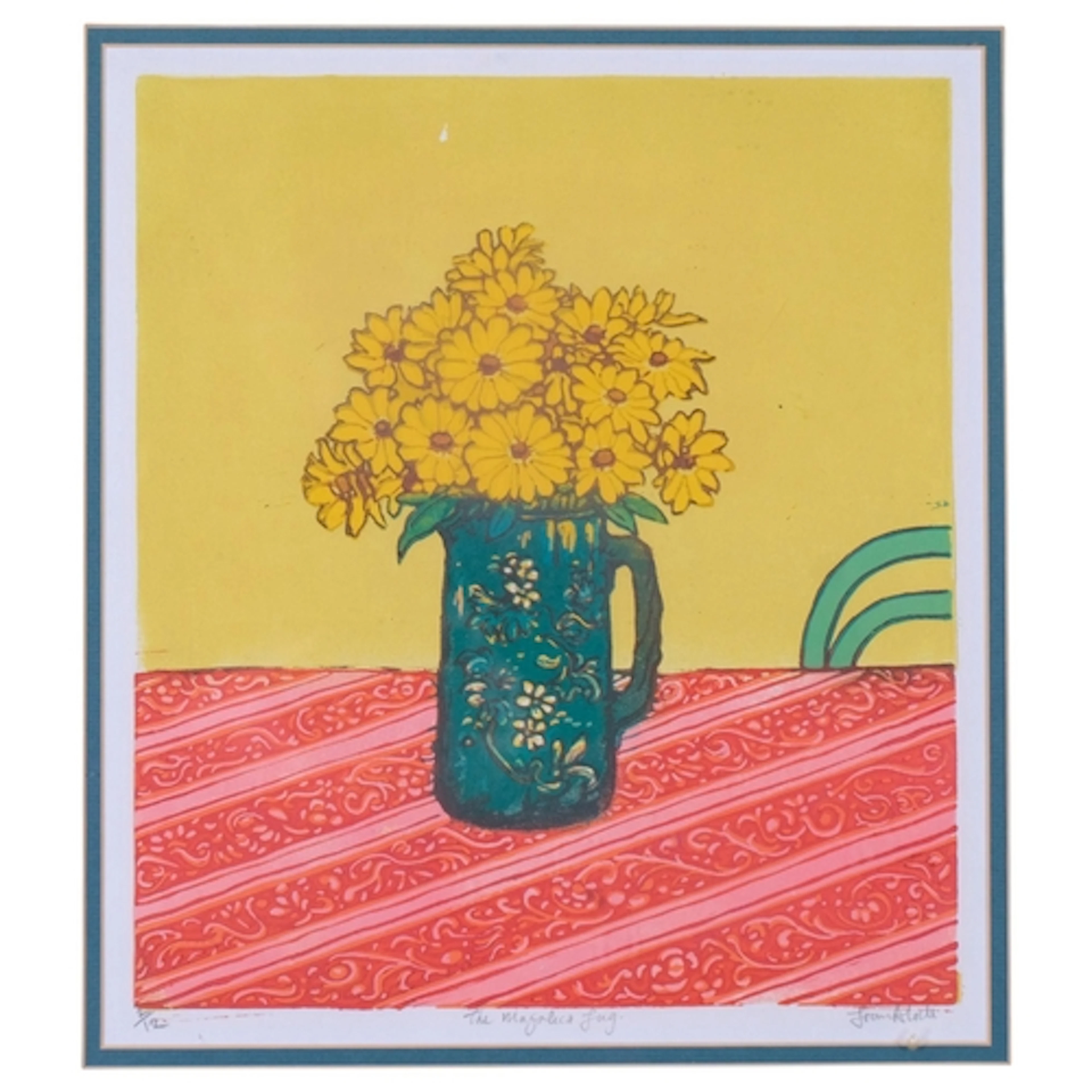 The Majolica Jug, colour linocut print, indistinctly signed ...