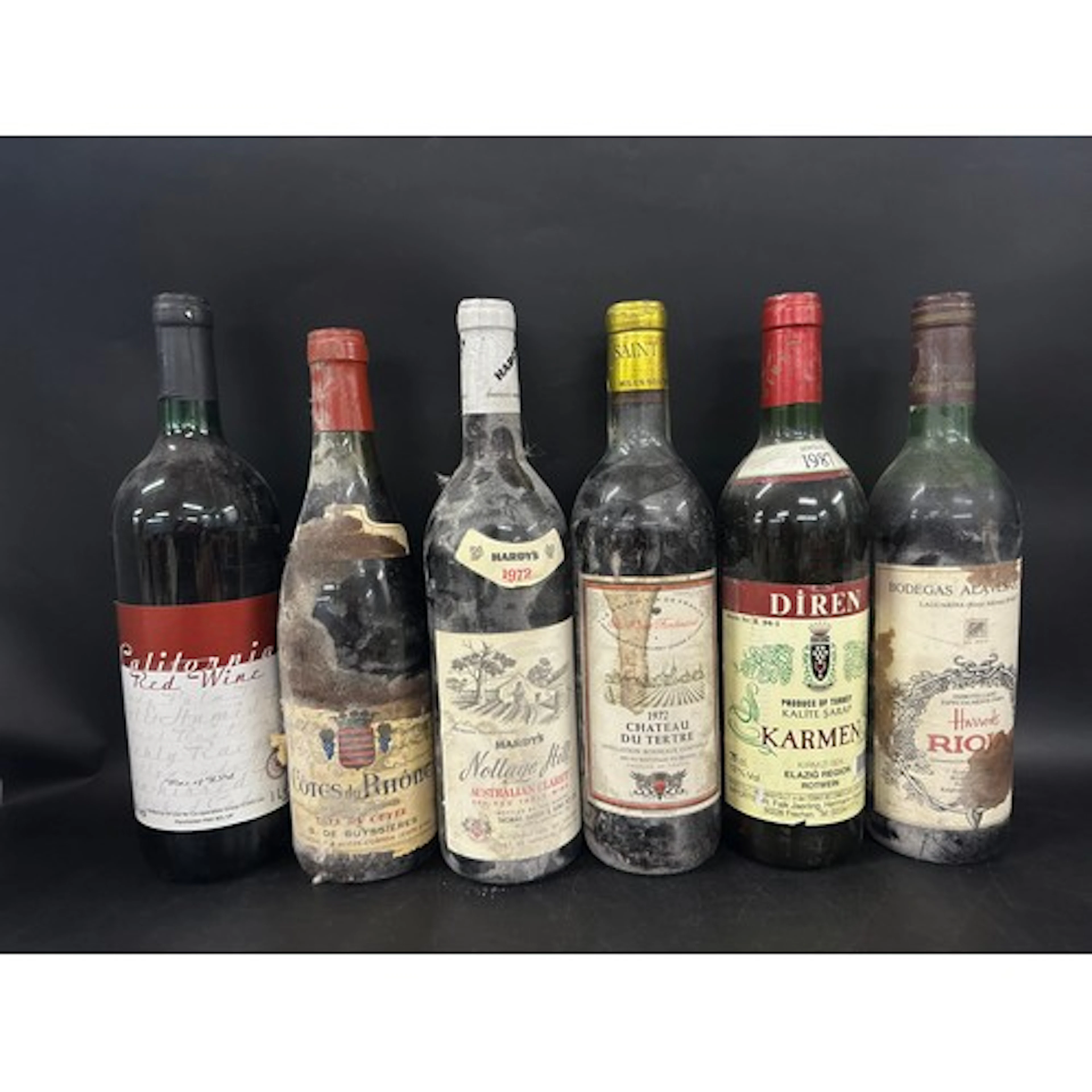 Six bottles of red wine including 1972 Chateau Du Tetre, Har...