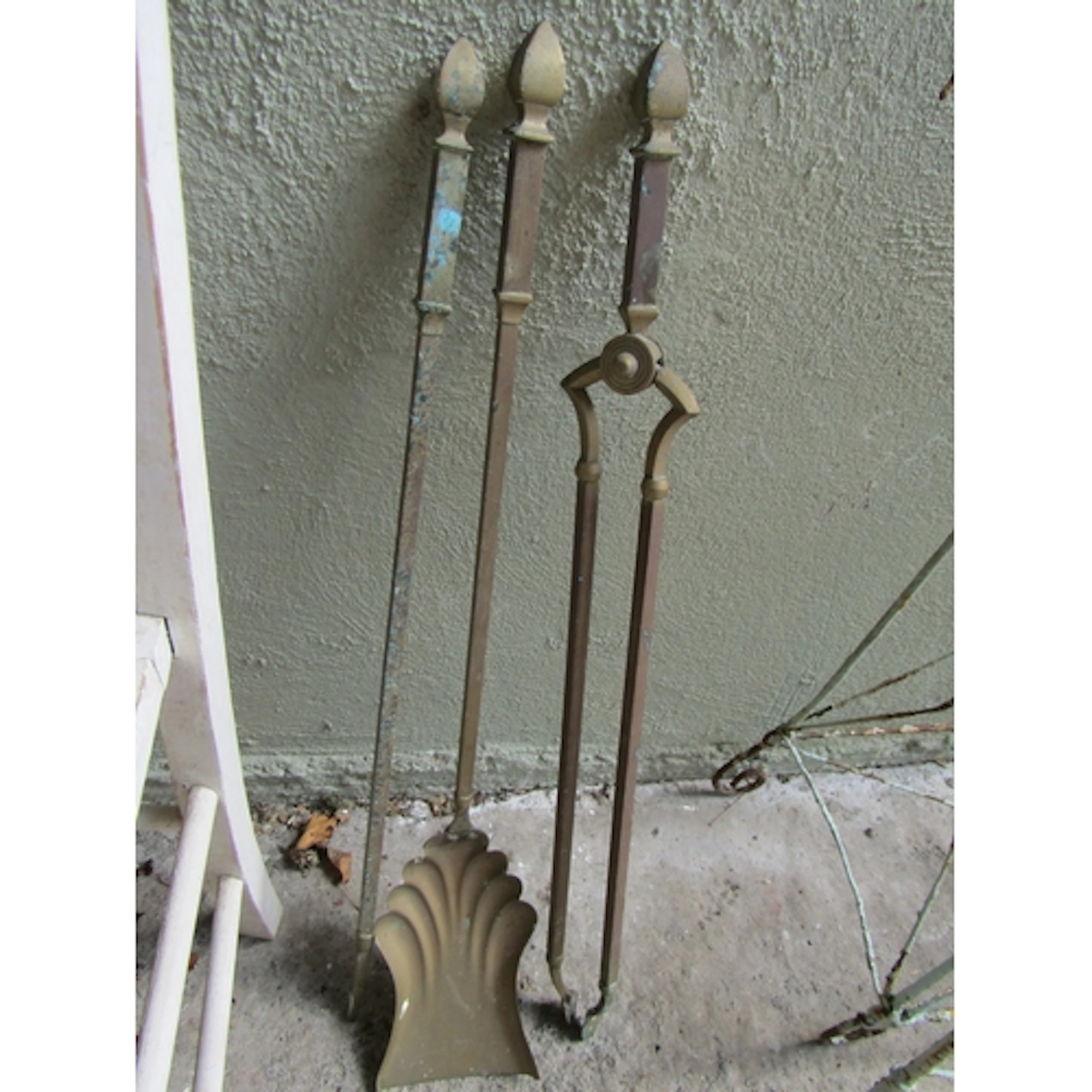 Set of Three Cast Brass Fire Irons