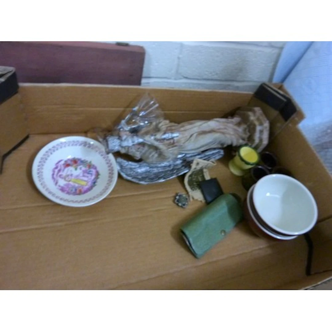 Candle holder, pottery horse, various bowls, figure etc..