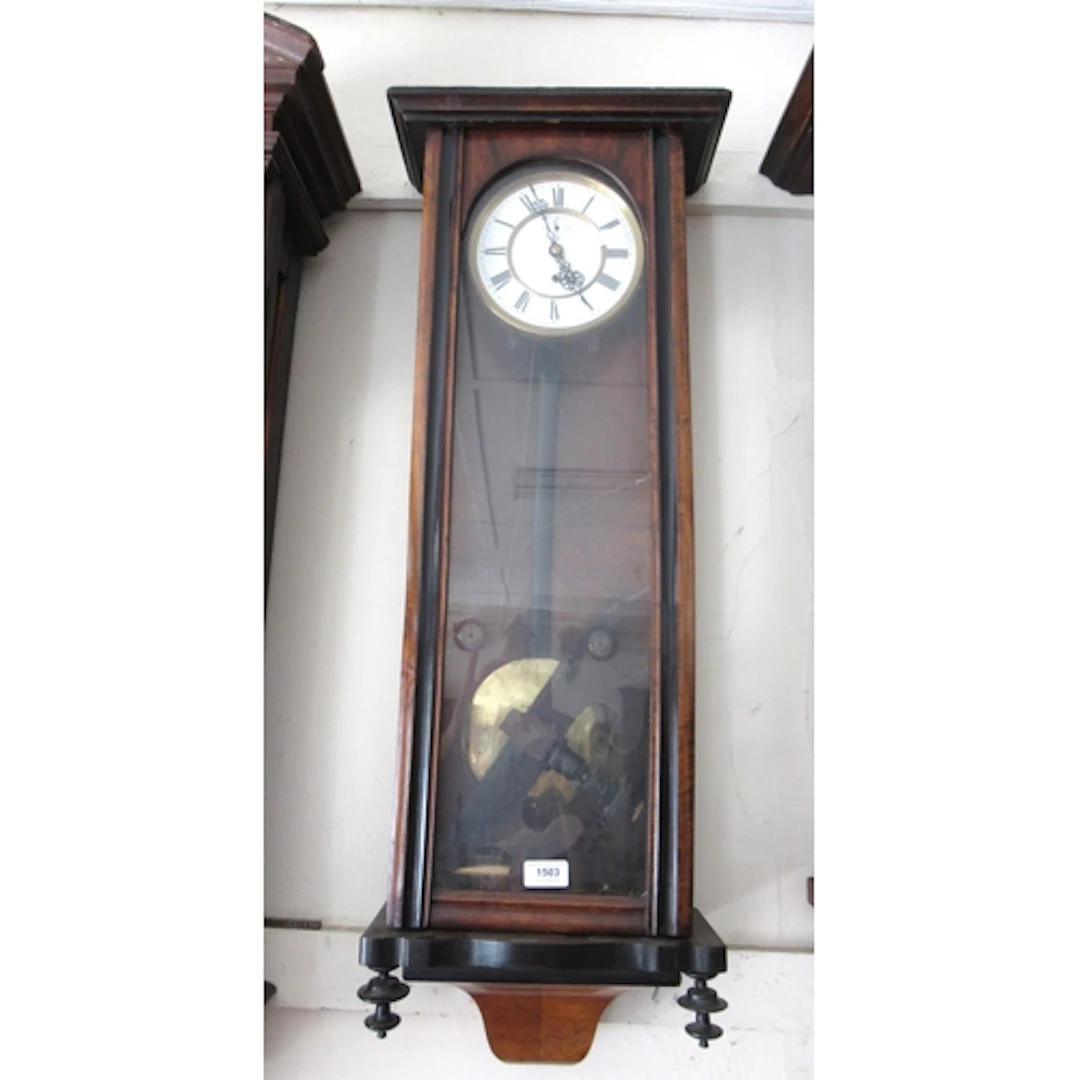 19th Century walnut and ebonised Vienna style wall clock, th...