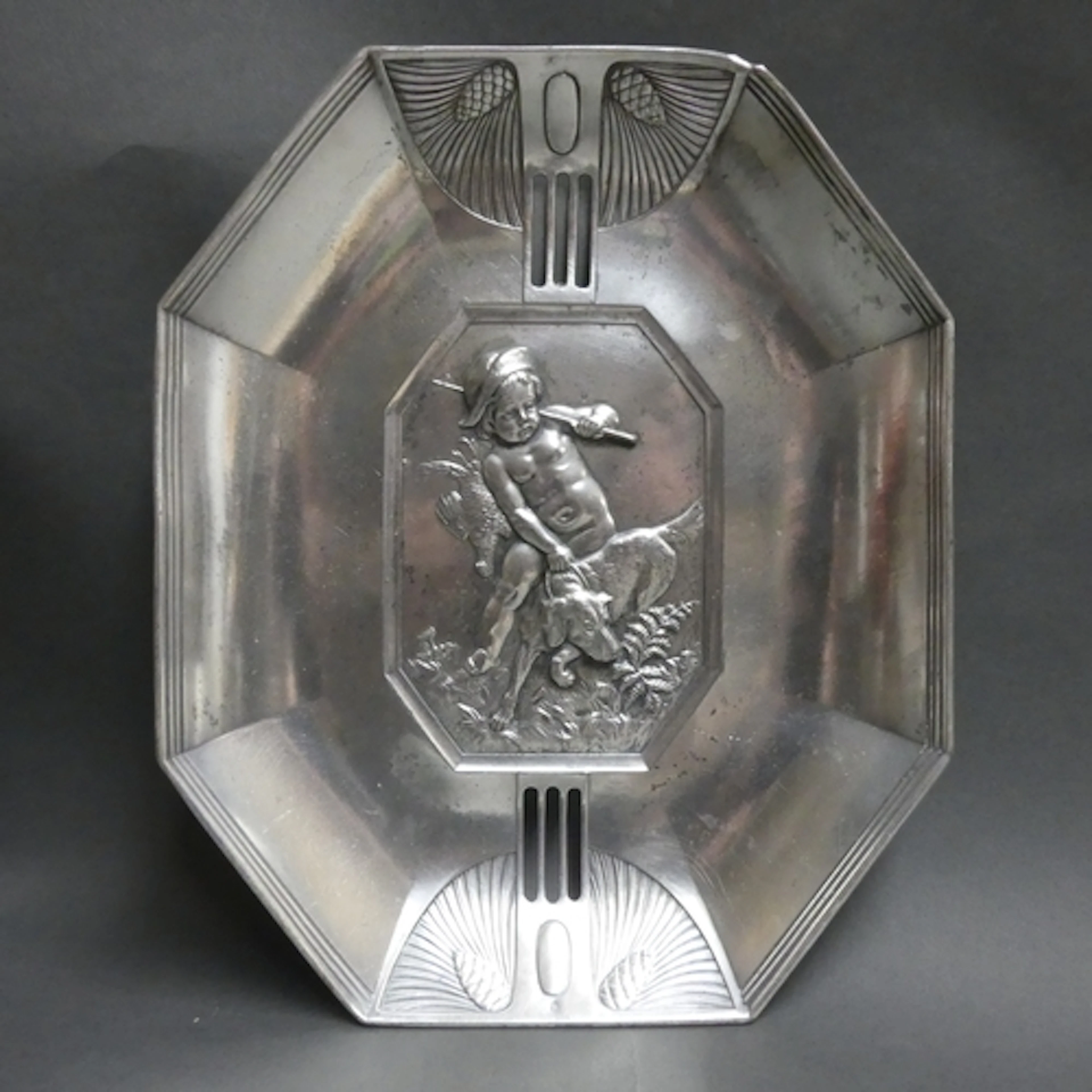 WMF - An Art Nouveau octagonal pewter wall plaque or dish, d...