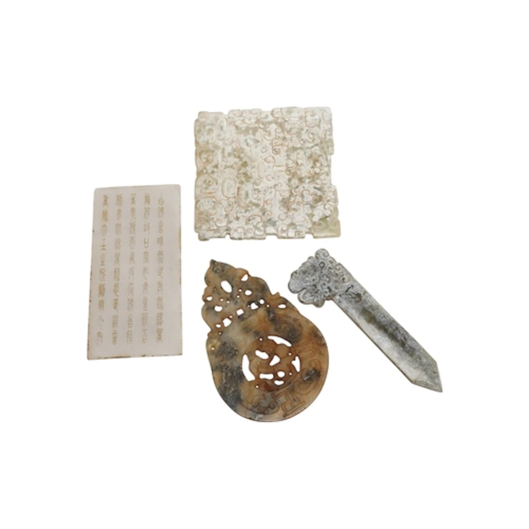 Three Chinese archaistic Jade or hardstone carvings and an i...