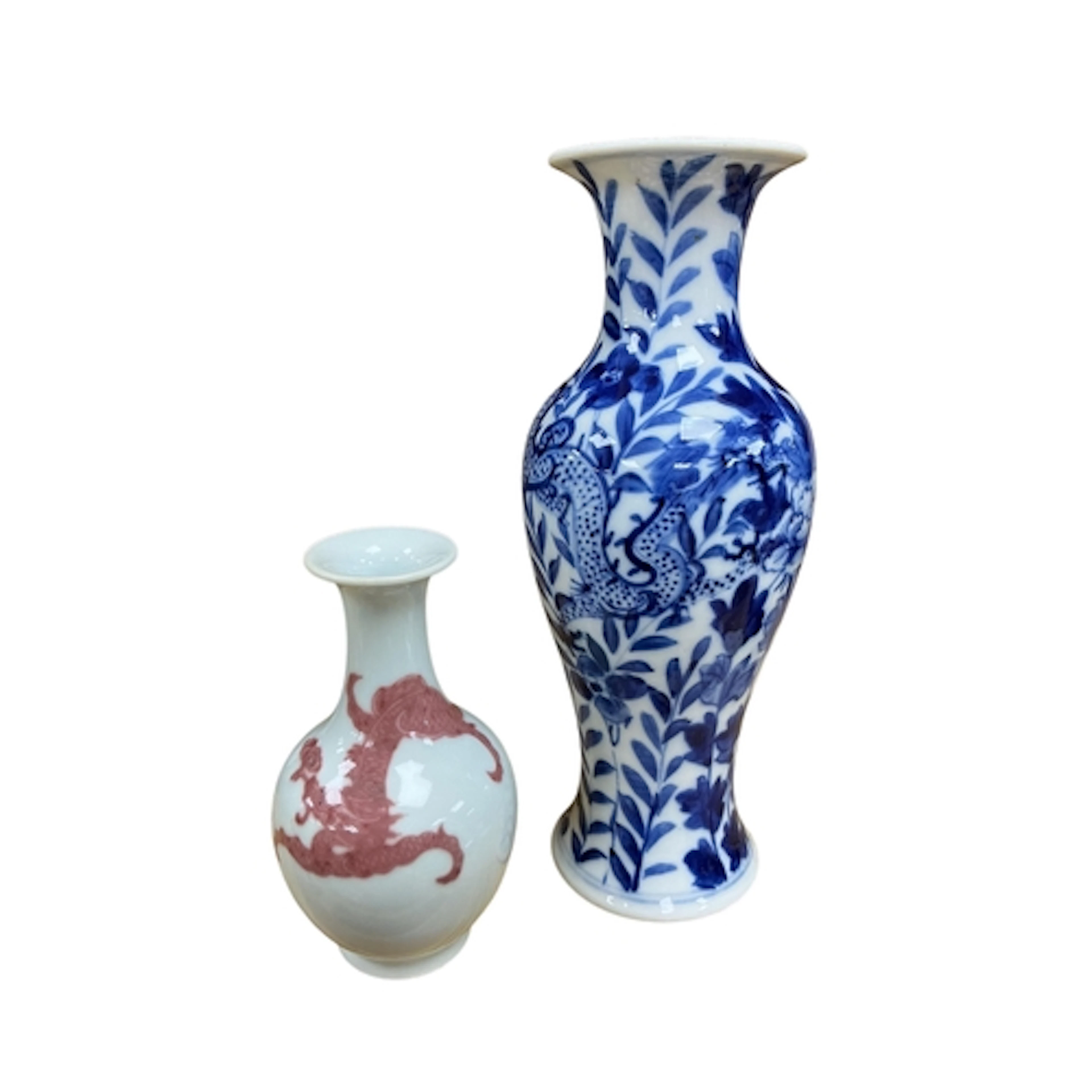A Chinese blue and white baluster vase and smaller underglaz...