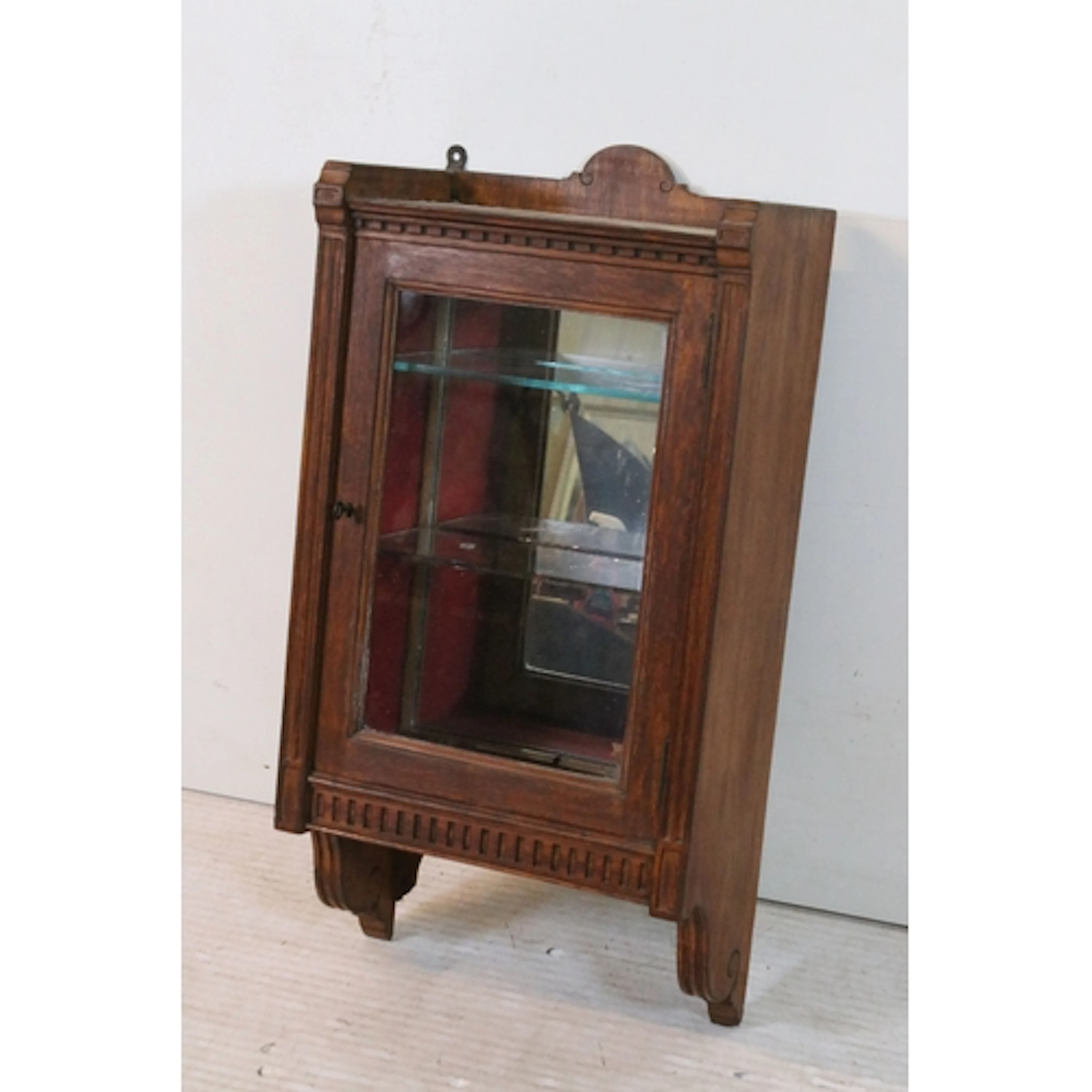 Early 20th century oak glazed hanging display cabinet, with ...