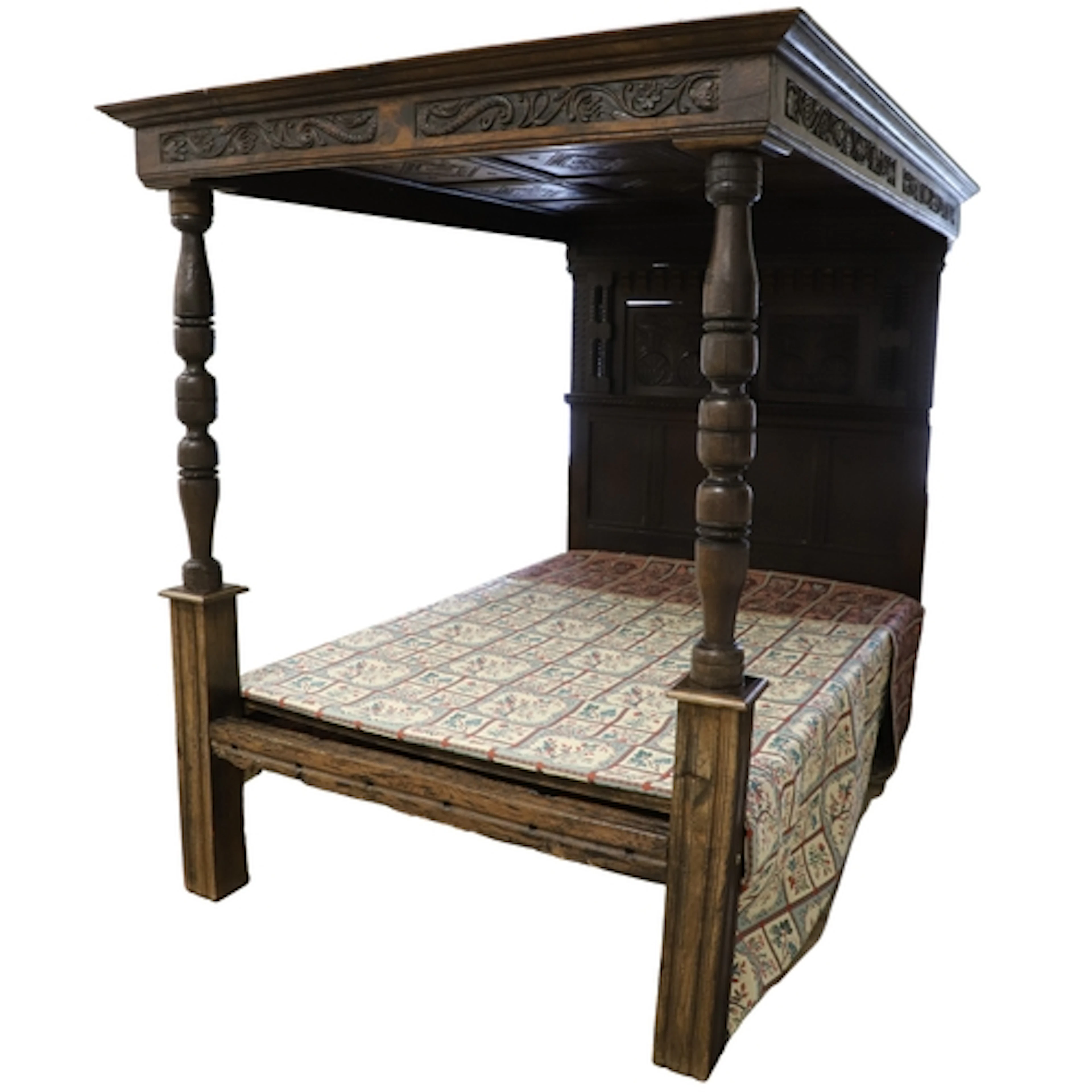 A 17TH CENTURY AND LATER OAK FOUR POSTER BED. the carved dia...