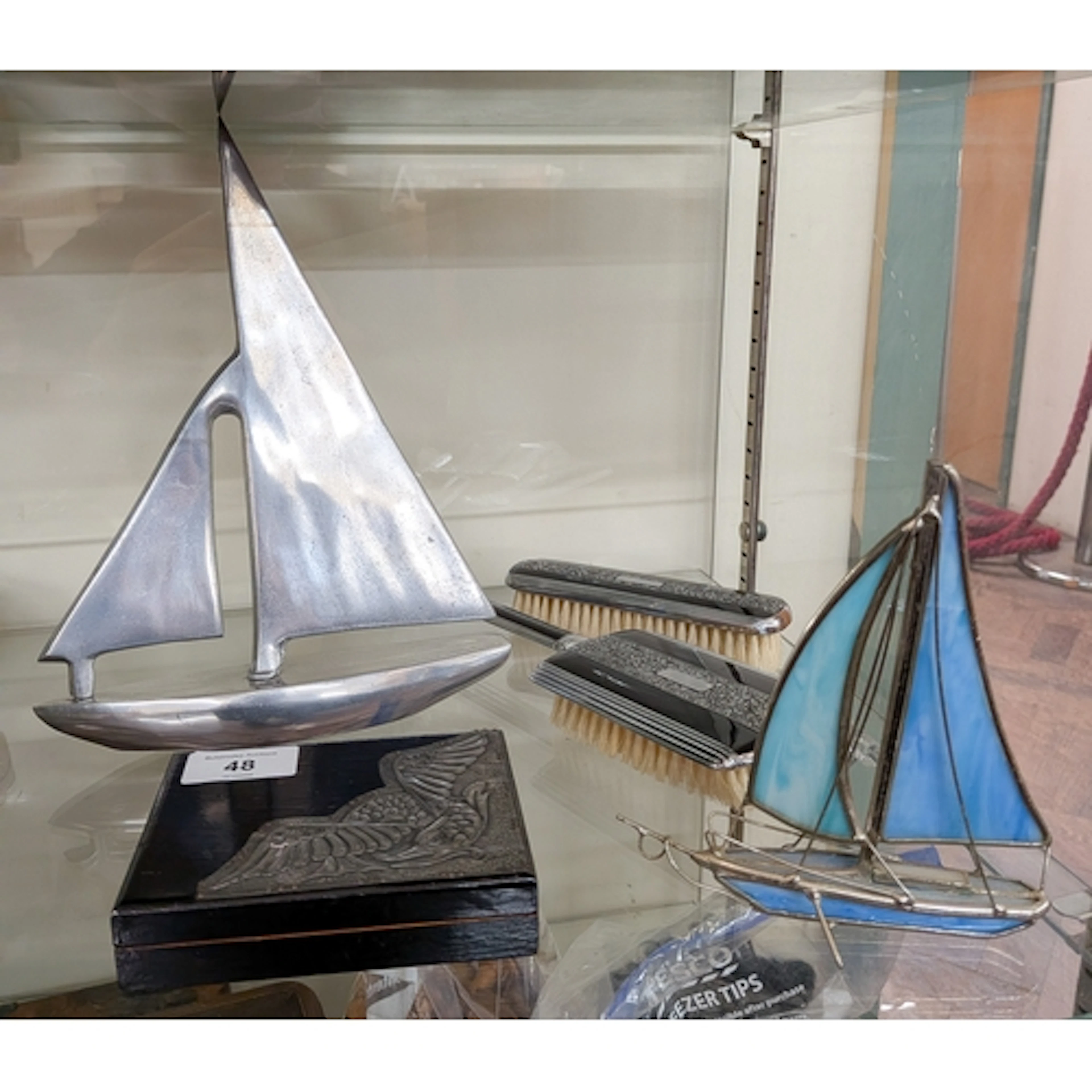 Art Deco pieces - hairbrushes and a pewter mounted trinket b...