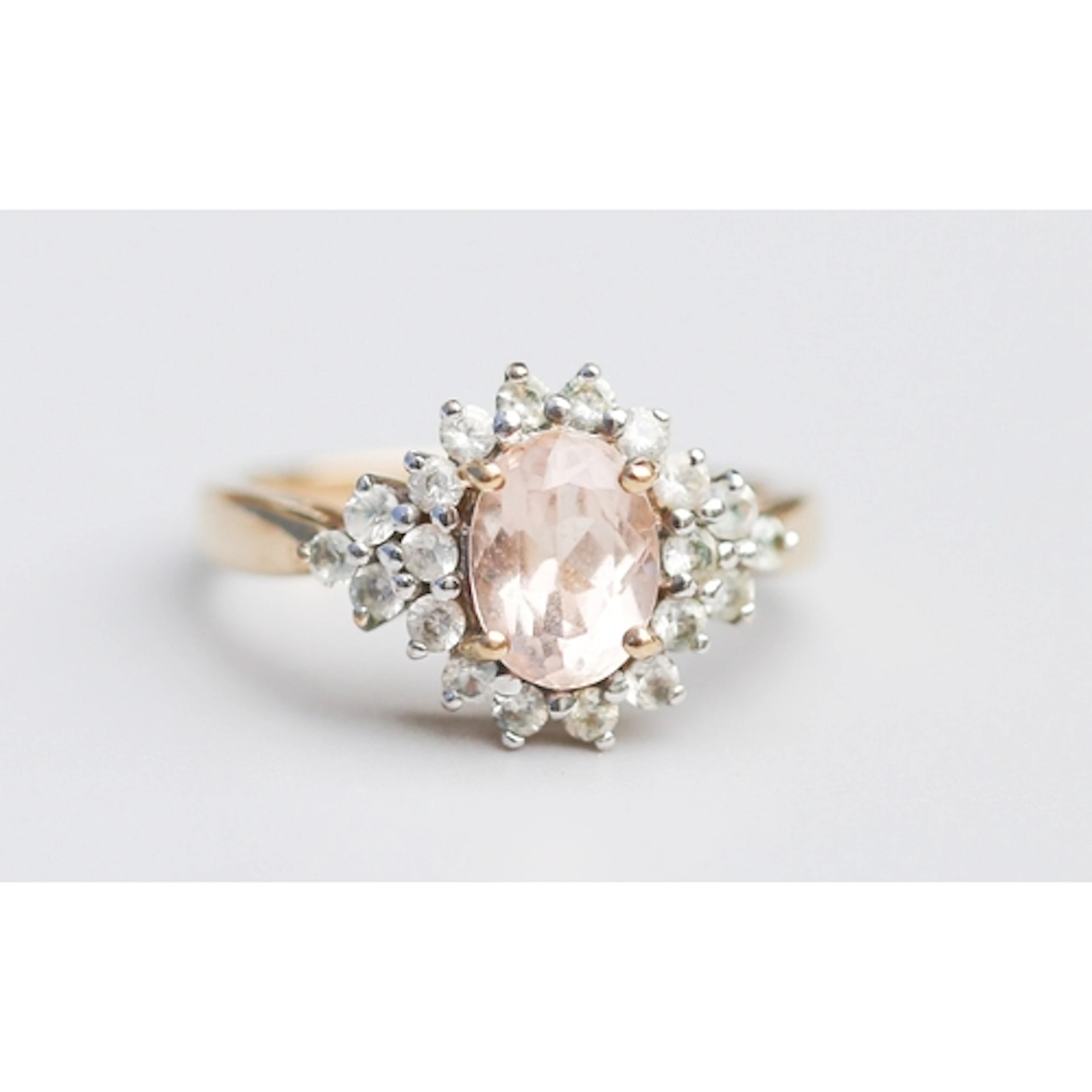 Attractively Detailed Morganite Set Ring with Gemset Cluster...