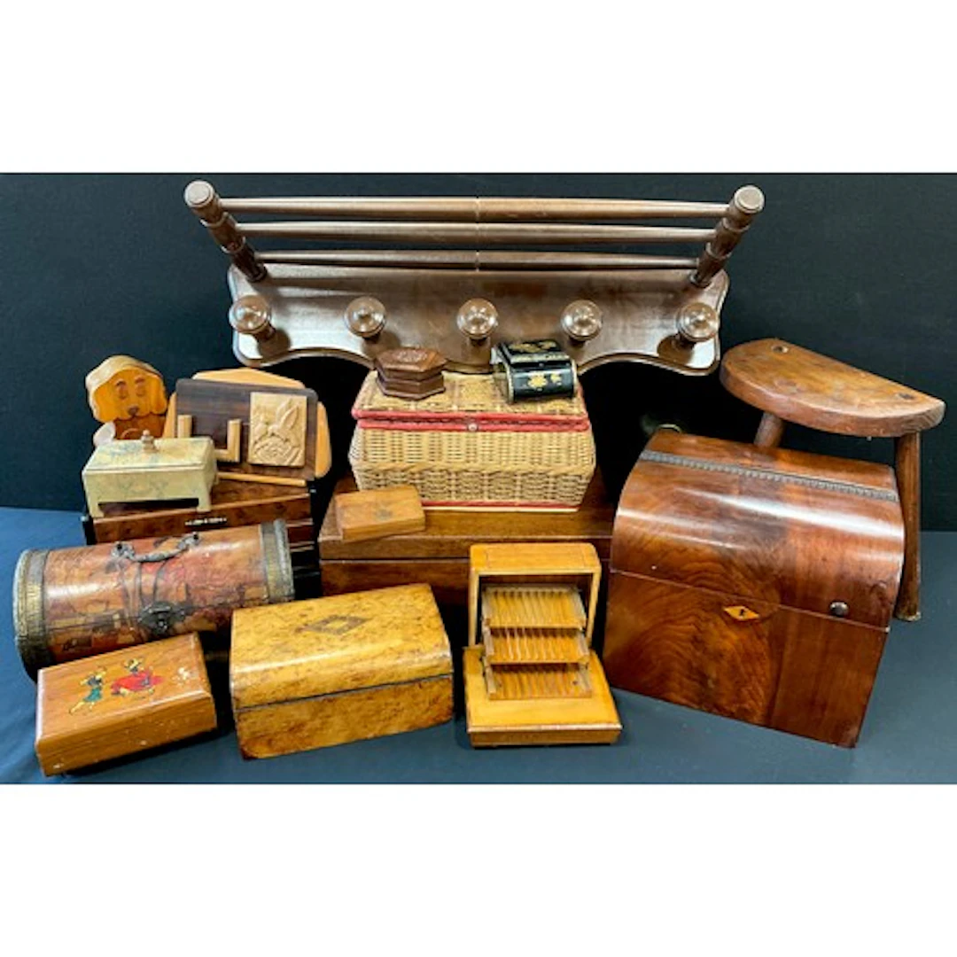 Boxes and objects - a three legged oak milking stool, 31.5cm...