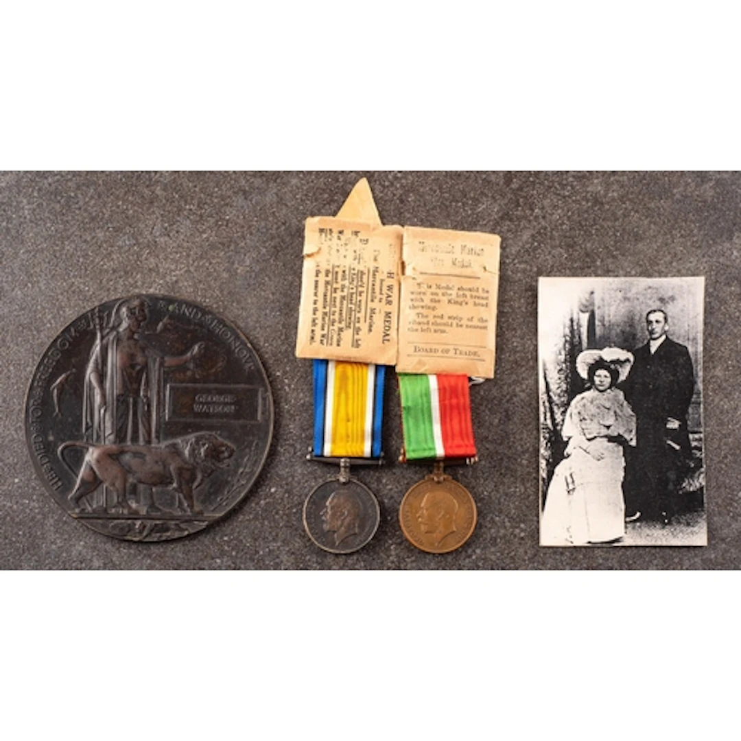 A WWI Pair and Death plaque to 'George Watson' War Medal and...