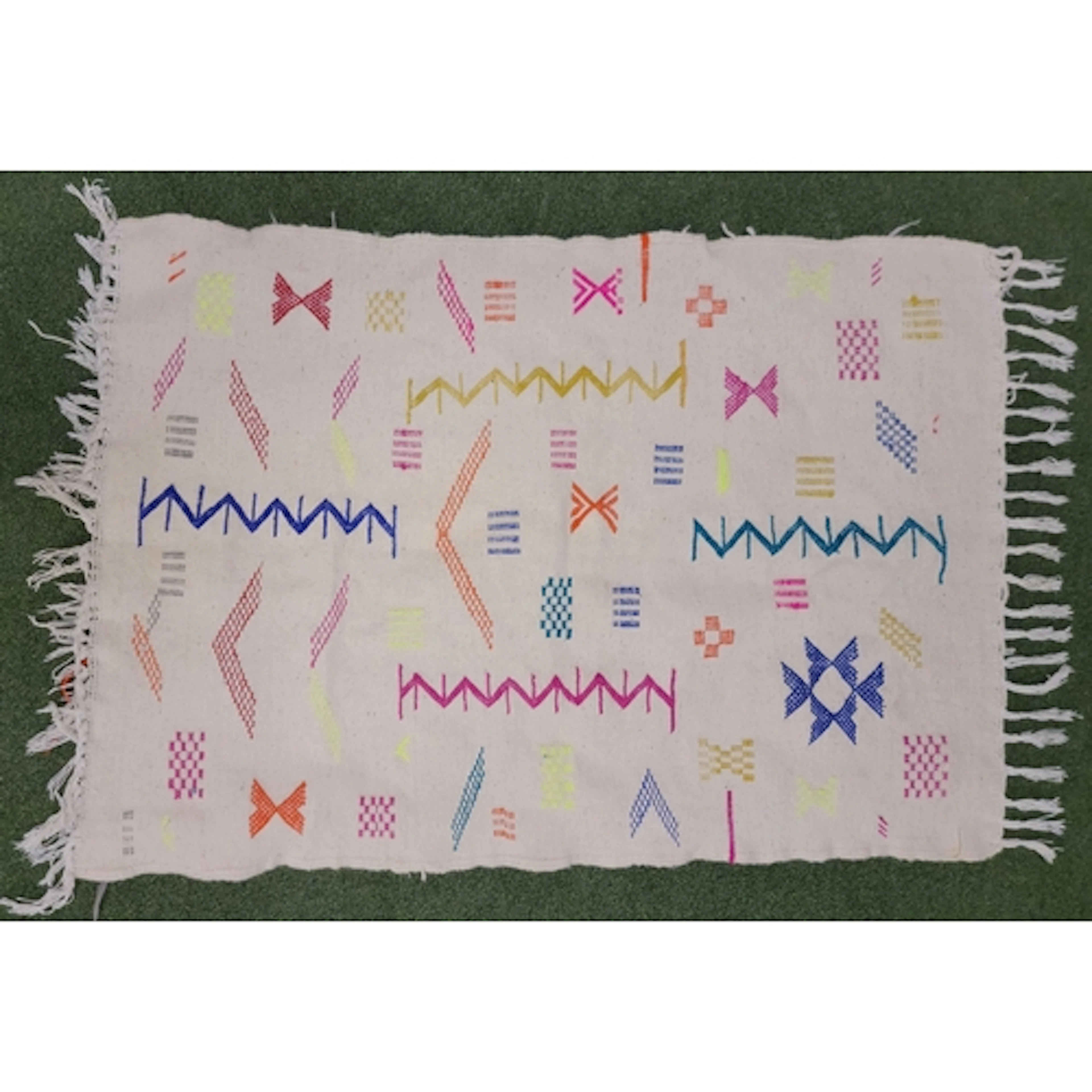 HAND KNOTTED MORROCAN BERBER KILIM RUG on white ground with ...