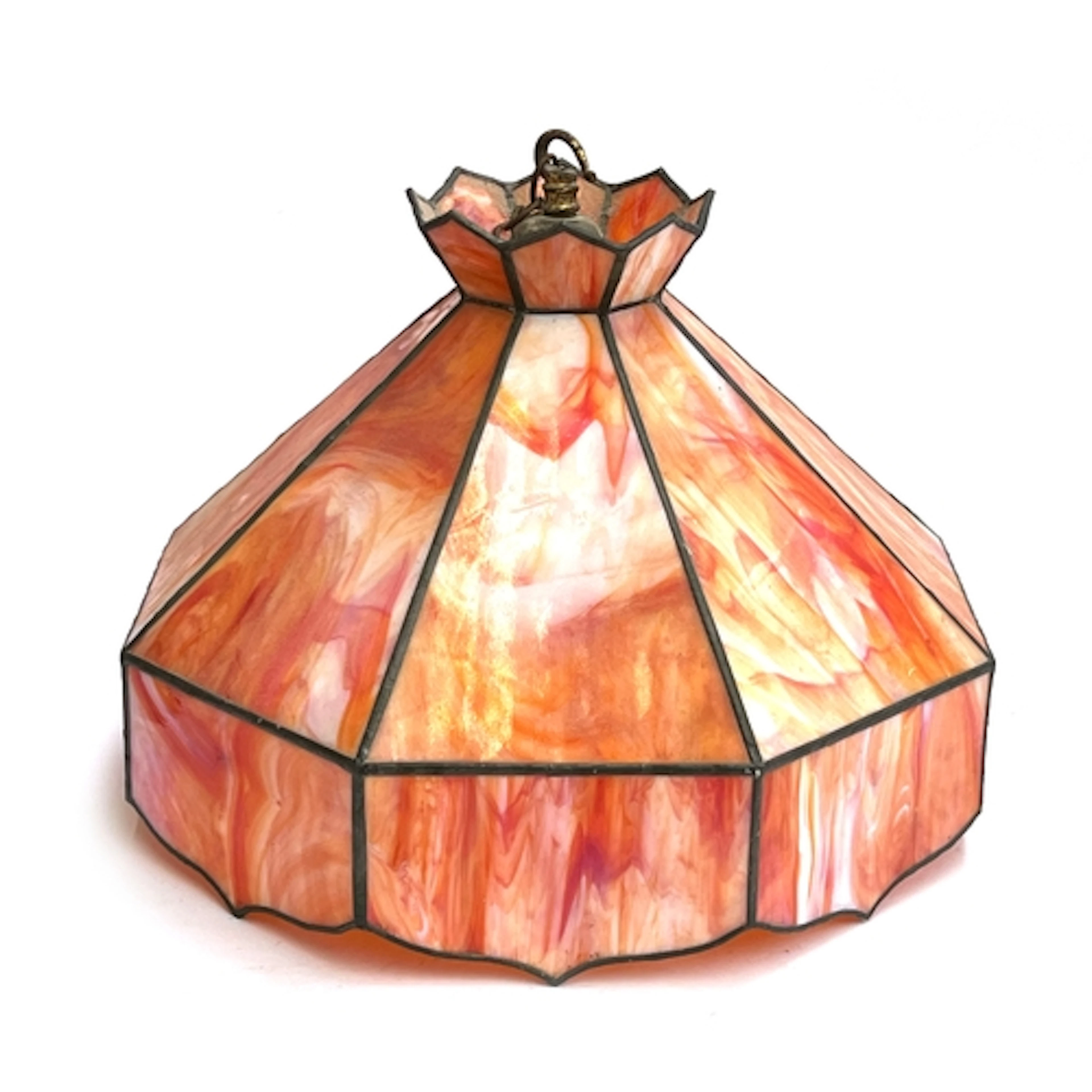 A large vintage Tiffany style red and pink octagonal pendant...