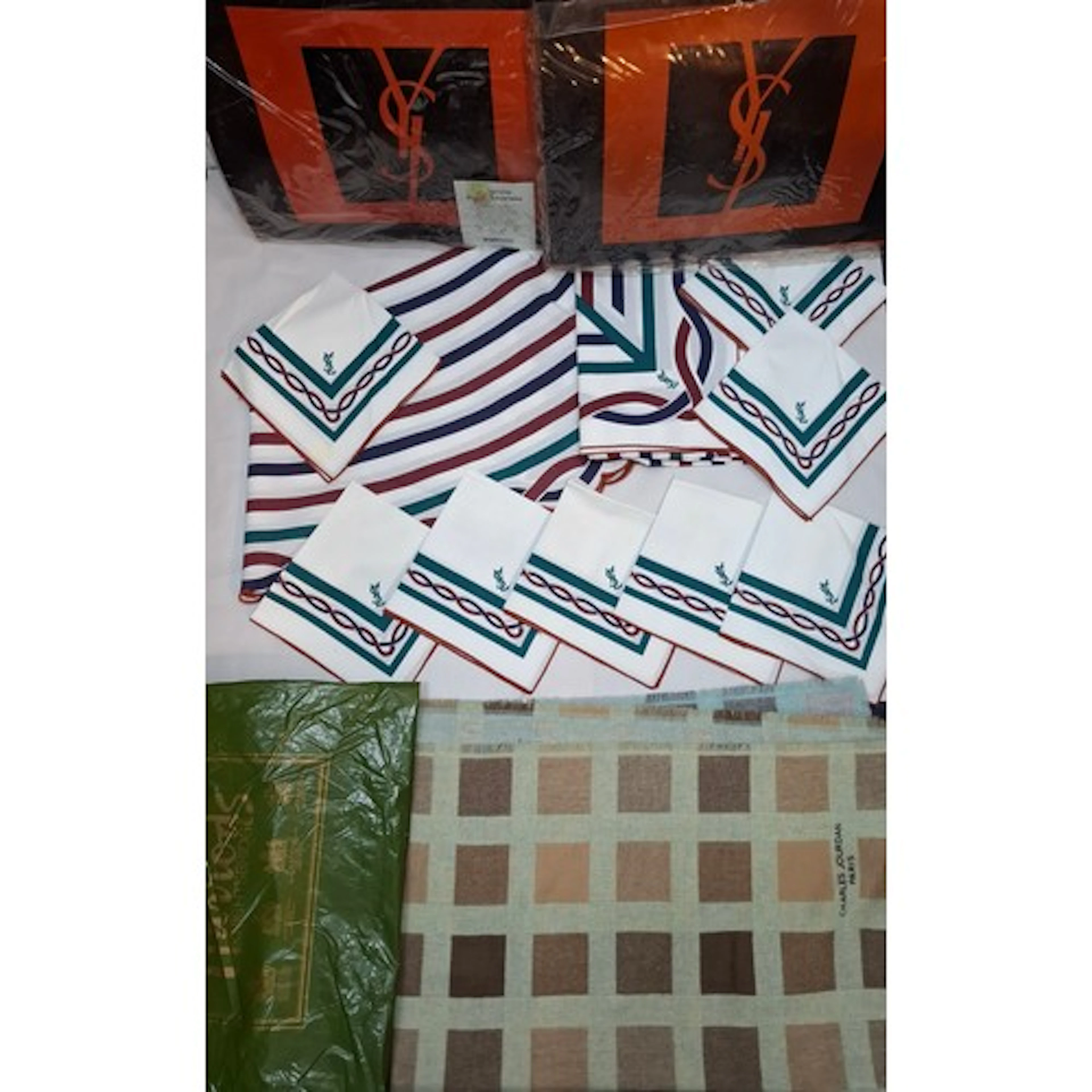 YSL and Charles Jourdan- Two vintage YSL tablecloths with 8 ...
