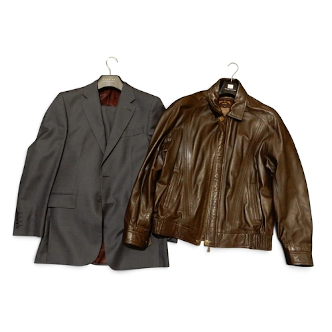 A Chester Barrie wool suit together with a Mijas leather jac...