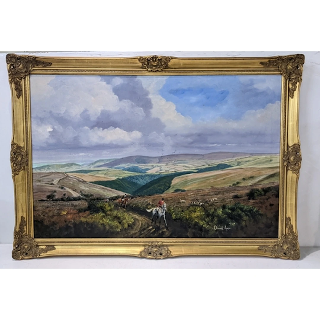 Donald Ayres - an oil on canvas depicting a hunting scene, s...
